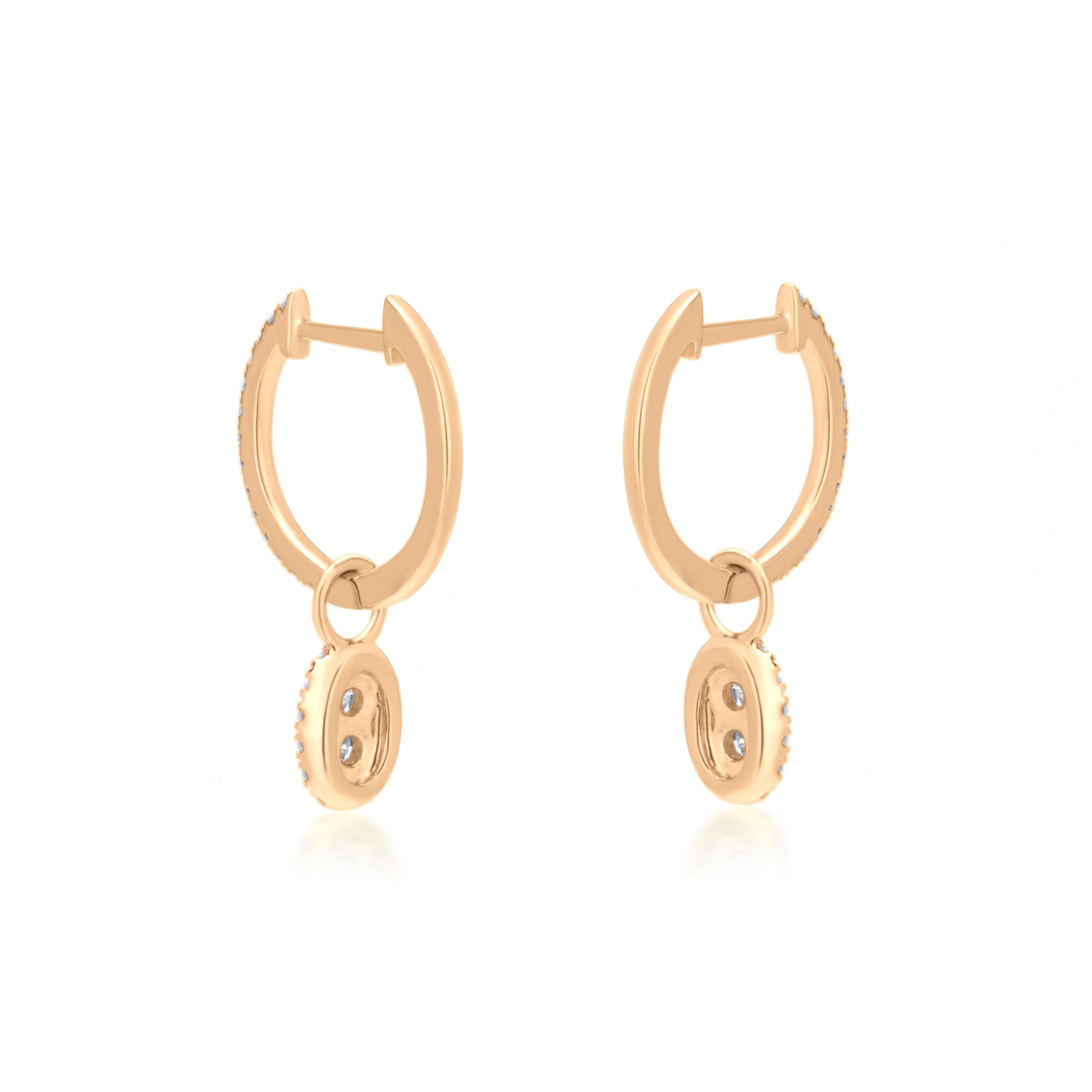 Round Cut Luxle 0.33 Cttw Natural Diamond Drop Hoop Earrings in 18K Yellow Gold For Sale