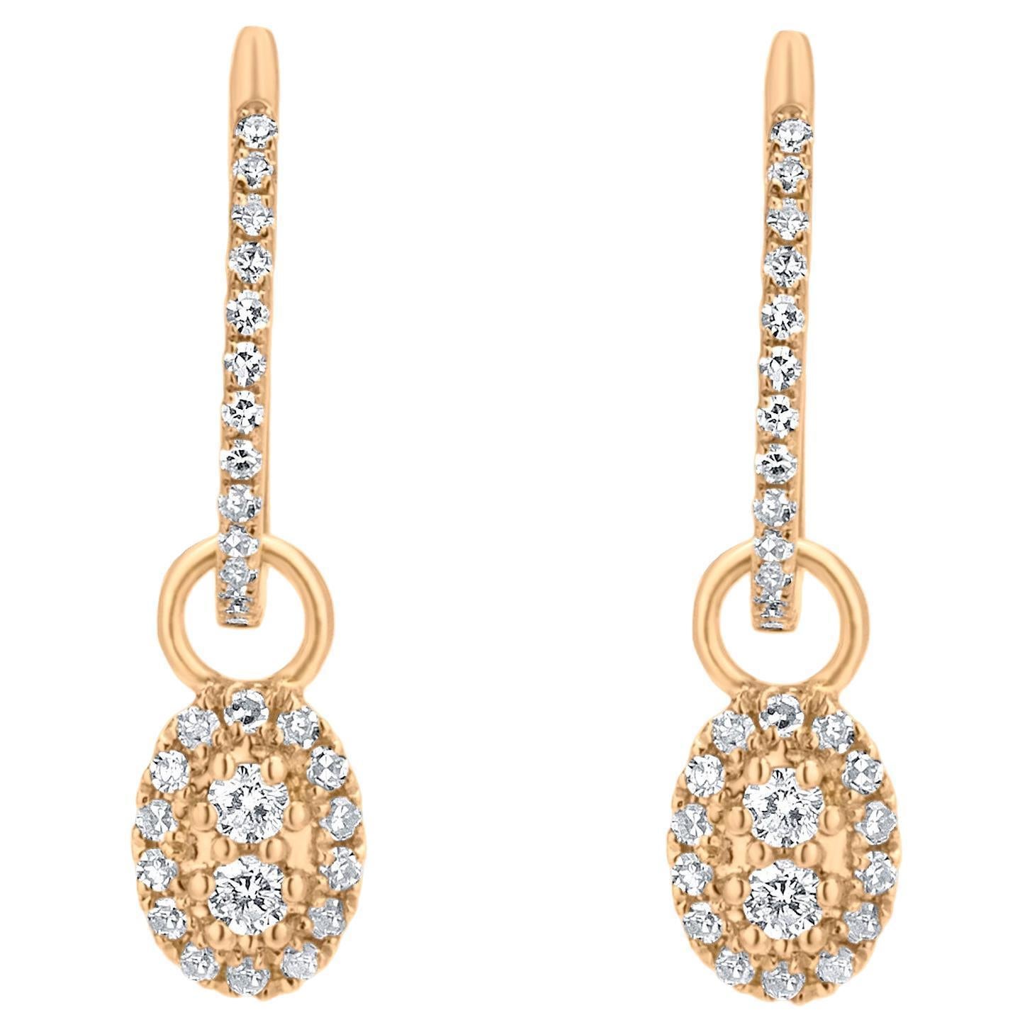 Luxle 0.33 Cttw Natural Diamond Drop Hoop Earrings in 18K Yellow Gold In New Condition For Sale In New York, NY