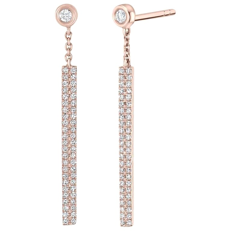 Luxle 0.28 Carat Round Diamond Rectangle Drop Earrings in 14k Rose Gold