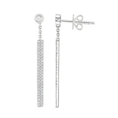 Luxle 0.30 Cttw Natural Diamond Bar Drop Earrings in 14K White Gold