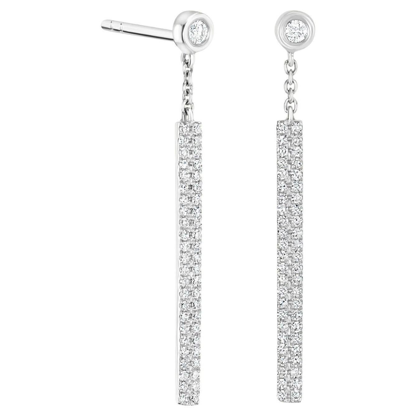 Luxle Pendientes de gota de barra con diamante natural de 0,30 qt de oro blanco de 14 quilates Corte redondo en venta