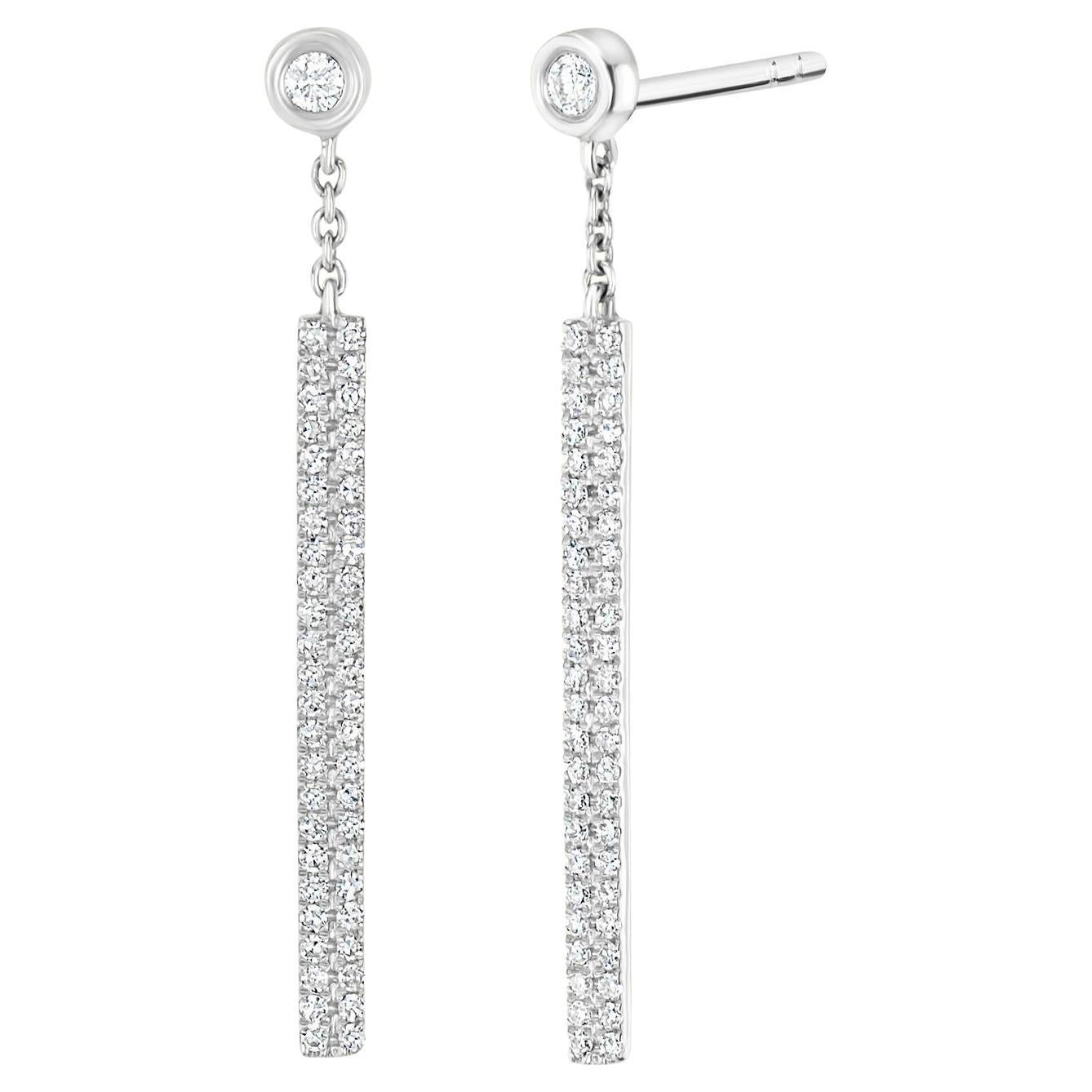 Luxle 0.30 Cttw Natural Diamond Bar Drop Earrings in 14K White Gold
