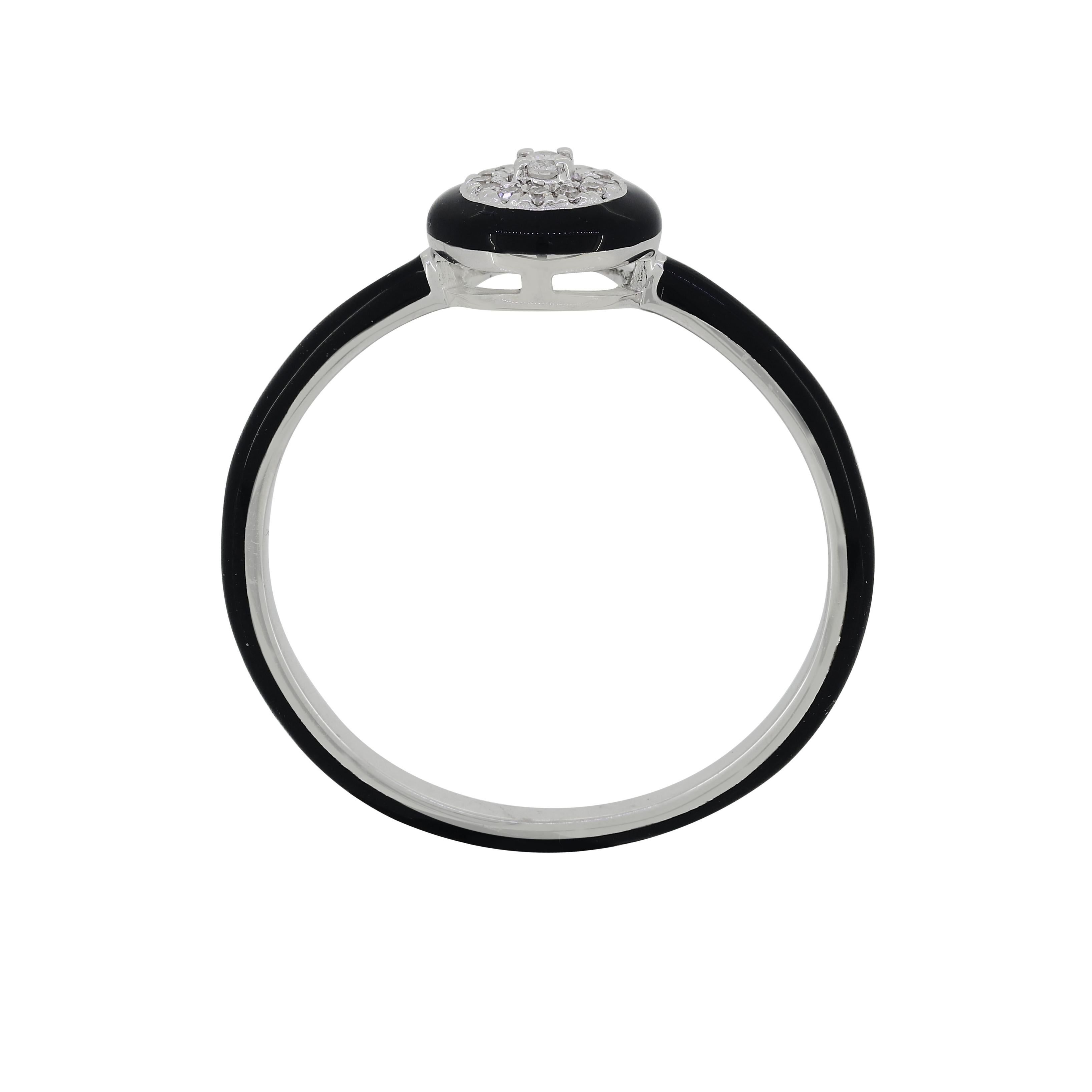 Contemporaneo Luxle 0.28 Cttw. Anello con diamante naturale e smalto nero in oro bianco 18 carati, misura 7 in vendita