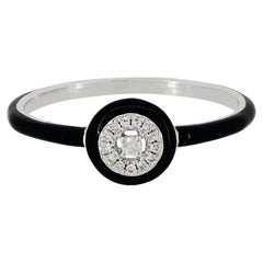 Luxle 0.28 Cttw. Anillo de diamantes naturales y esmalte negro en oro blanco de 18 quilates, talla 7