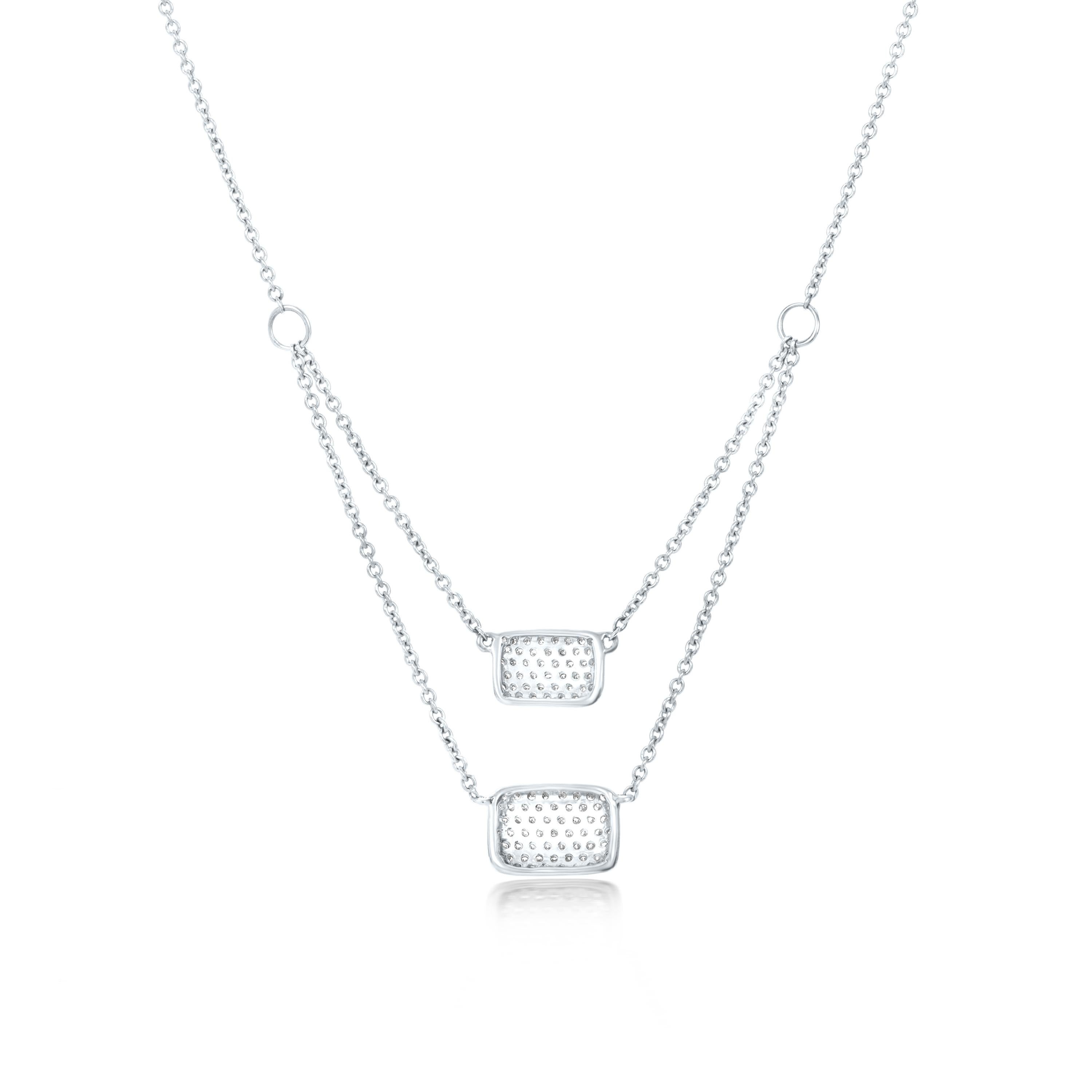 This Luxle double-Strand square cluster necklace is one of a kind, meticulously created in 14K White Gold. This necklace features 0.29 carats of round single cut diamonds that are perfectly aligned to illuminate light from every angle.
Please follow