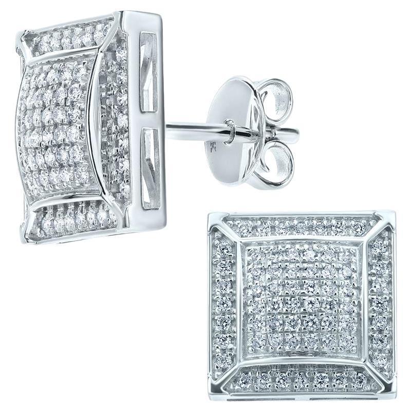 Taille ronde Luxle Clous d'oreilles carrés en or blanc 18 carats avec diamants naturels de 1/3e carat en vente