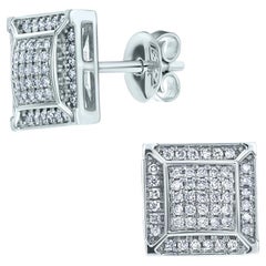 Luxle 1/3rd Cttw Natural Diamond Square Cluster Stud Earrings in 18K White Gold
