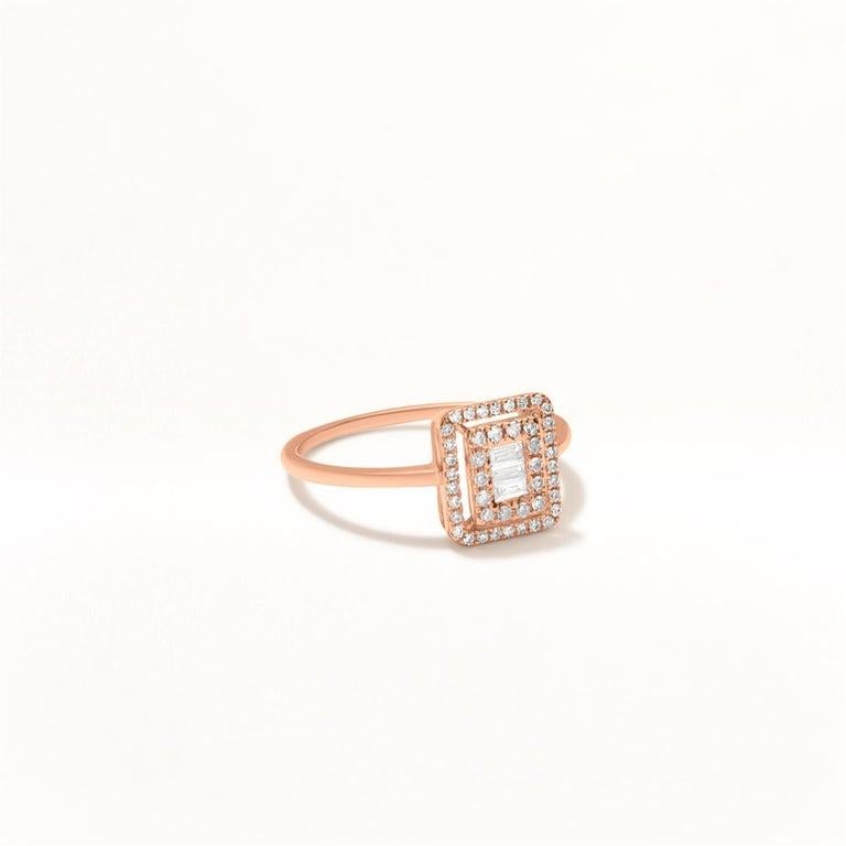 Luxle 1/3rd Cttw Natürlicher Diamant-Halo-Ring aus 14K Roségold, Ring Größe 7 (Baguetteschliff) im Angebot