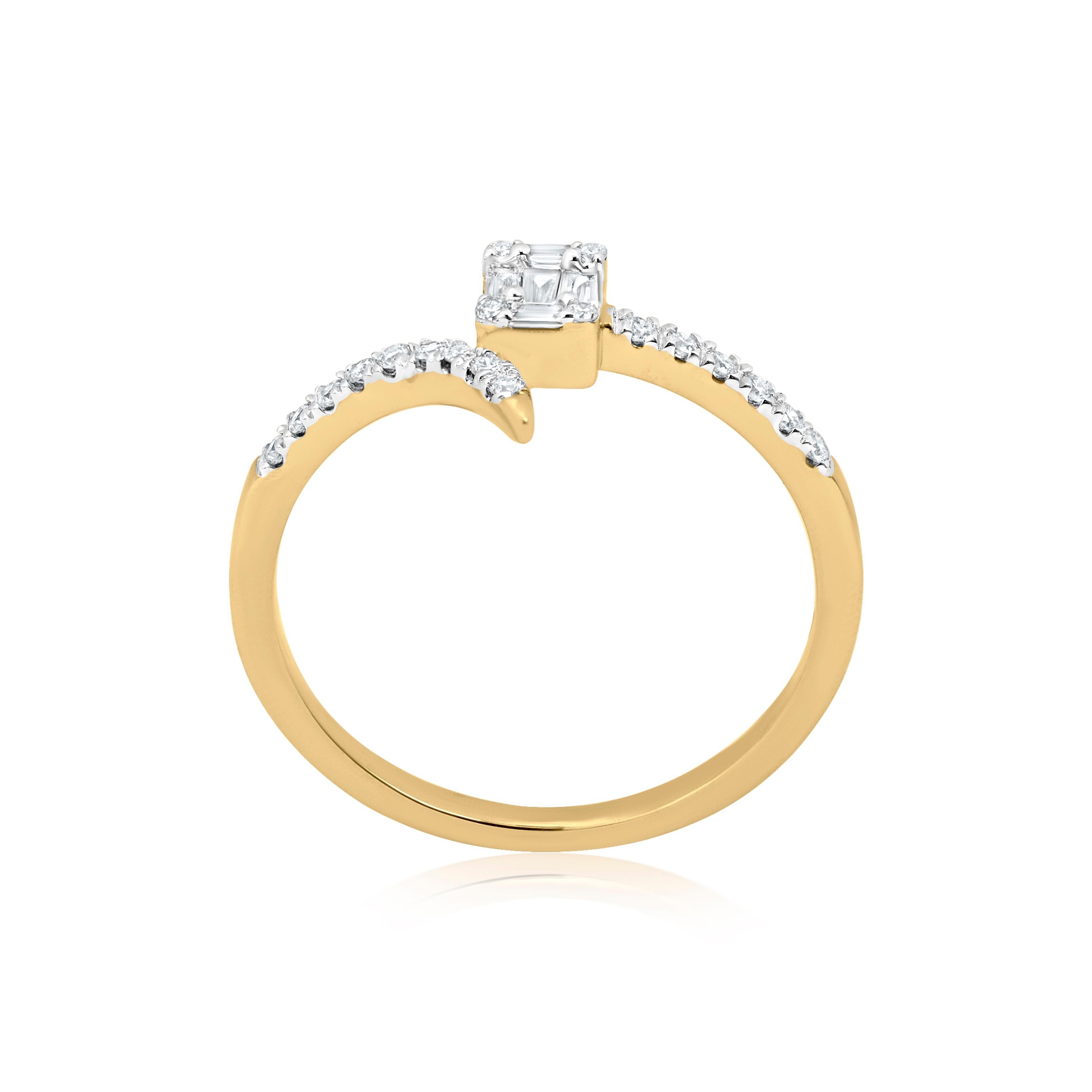 Taille baguette Luxle - Bague serpentine en or 14 carats avec diamant naturel bypass de 0,3 ctw, taille 7 en vente