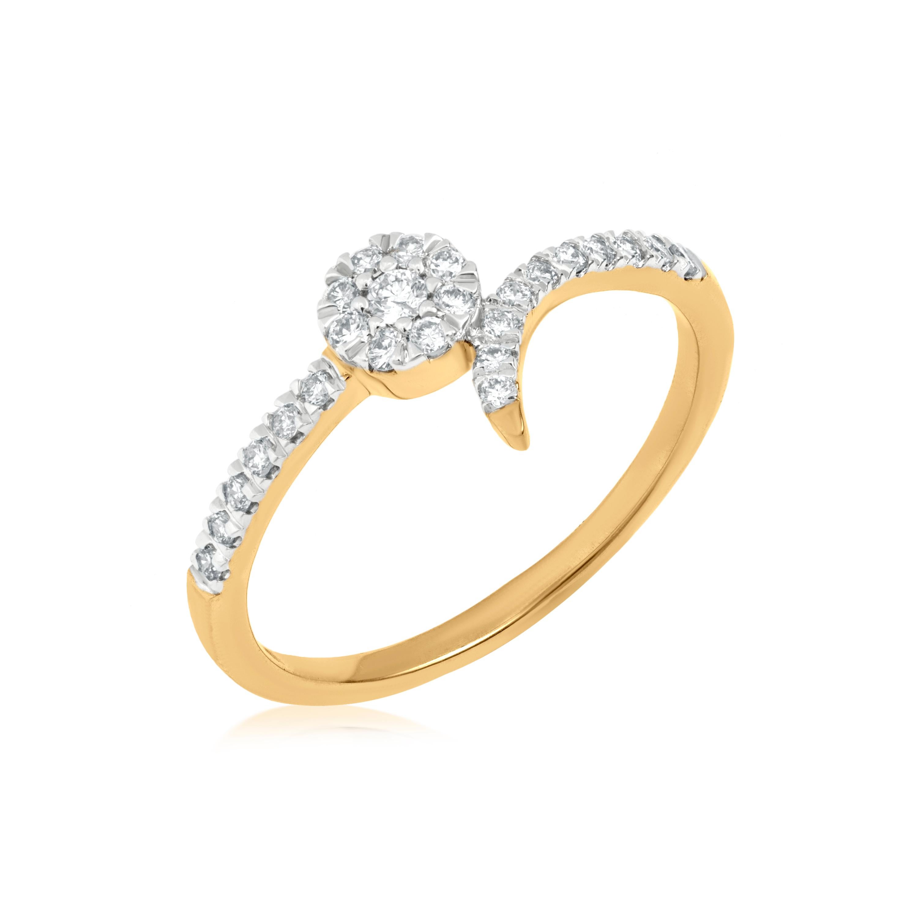 Taille ronde Luxle, bague bypass serpentine en or jaune 14 carats avec diamants naturels 0,30 carattw, taille 7 en vente