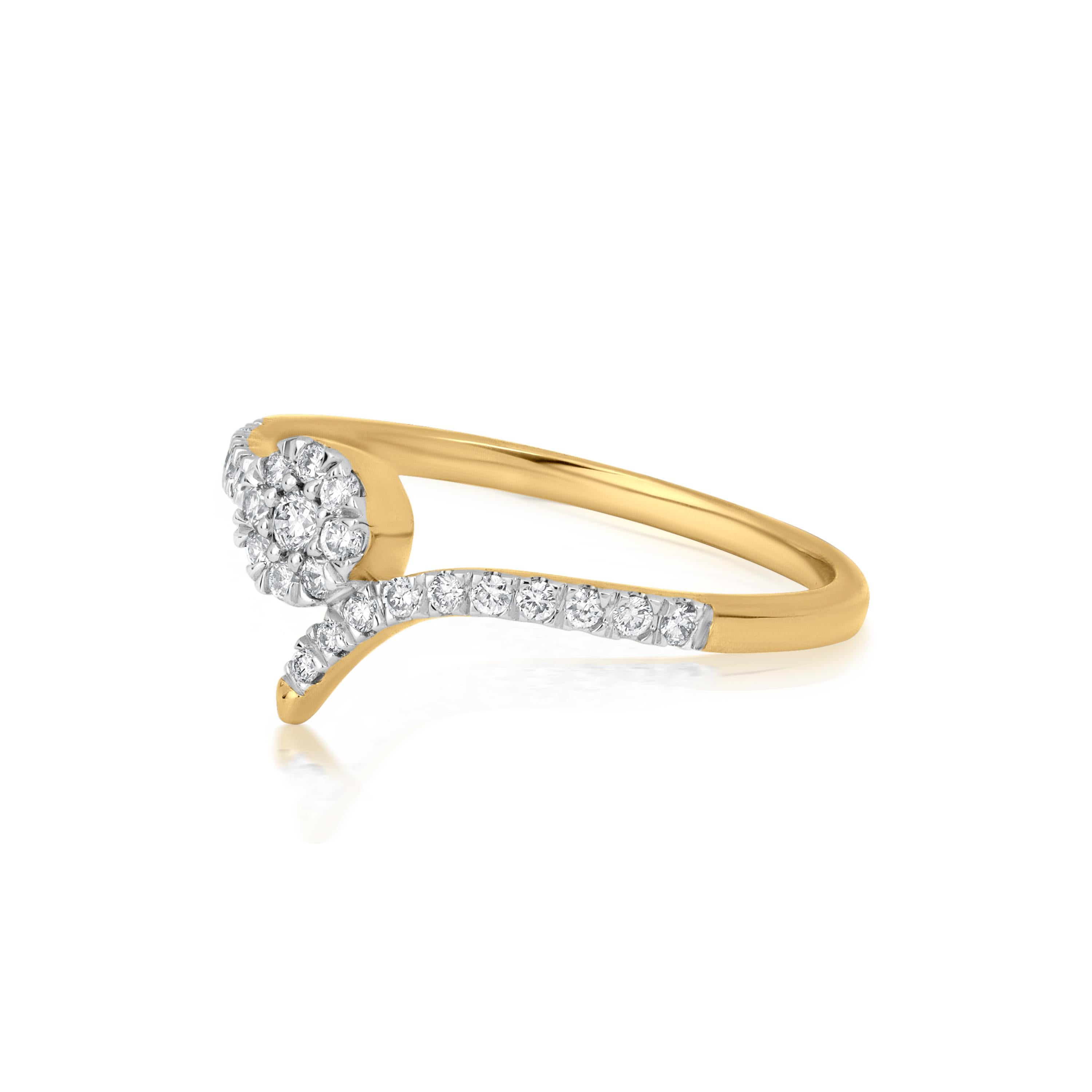 Luxle, bague bypass serpentine en or jaune 14 carats avec diamants naturels 0,30 carattw, taille 7 Neuf - En vente à New York, NY