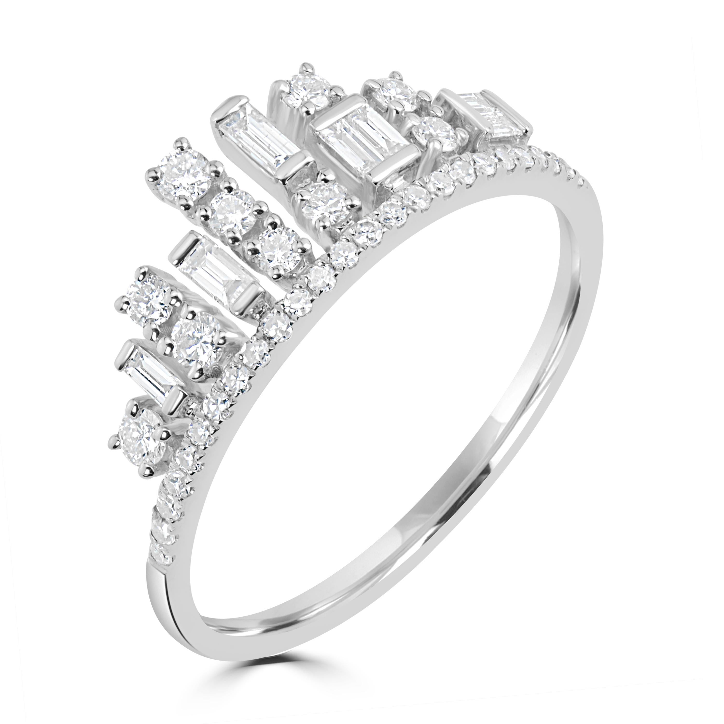 This Luxle ring features alternating sections of 0.31Ct total weight of baguette and round cut diamonds giving the perfect touch of sparkle for everyday wear in 18K white gold.

Please follow the Luxury Jewels storefront to view the latest
