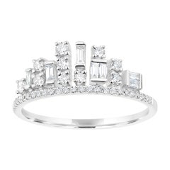 Luxle 0.31cttw Baguette and Round Diamond Crown Ring in 18k White Gold