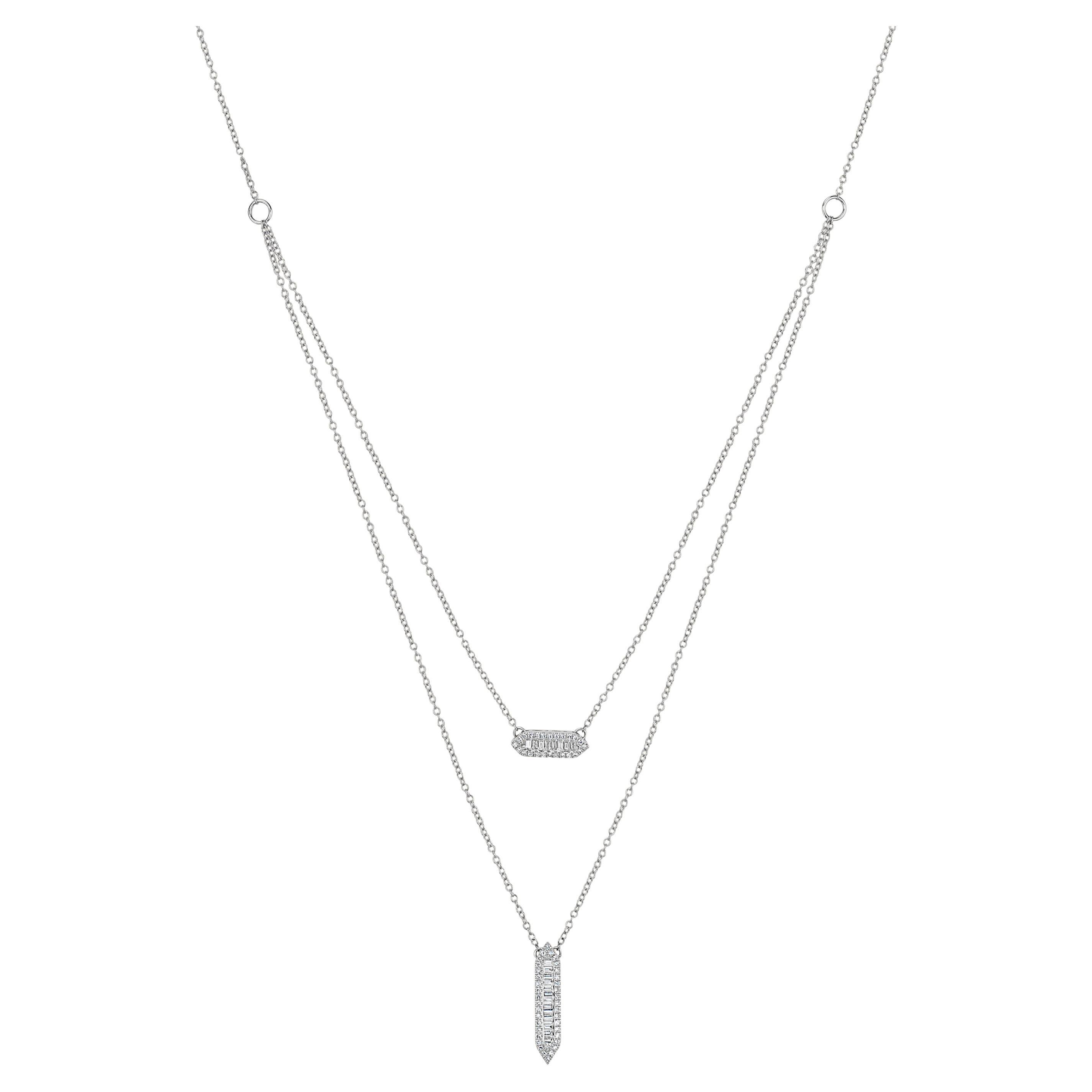 Luxle 0.31 Carat T.W Baguette Diamond Layered Necklace 18k White Gold For Sale