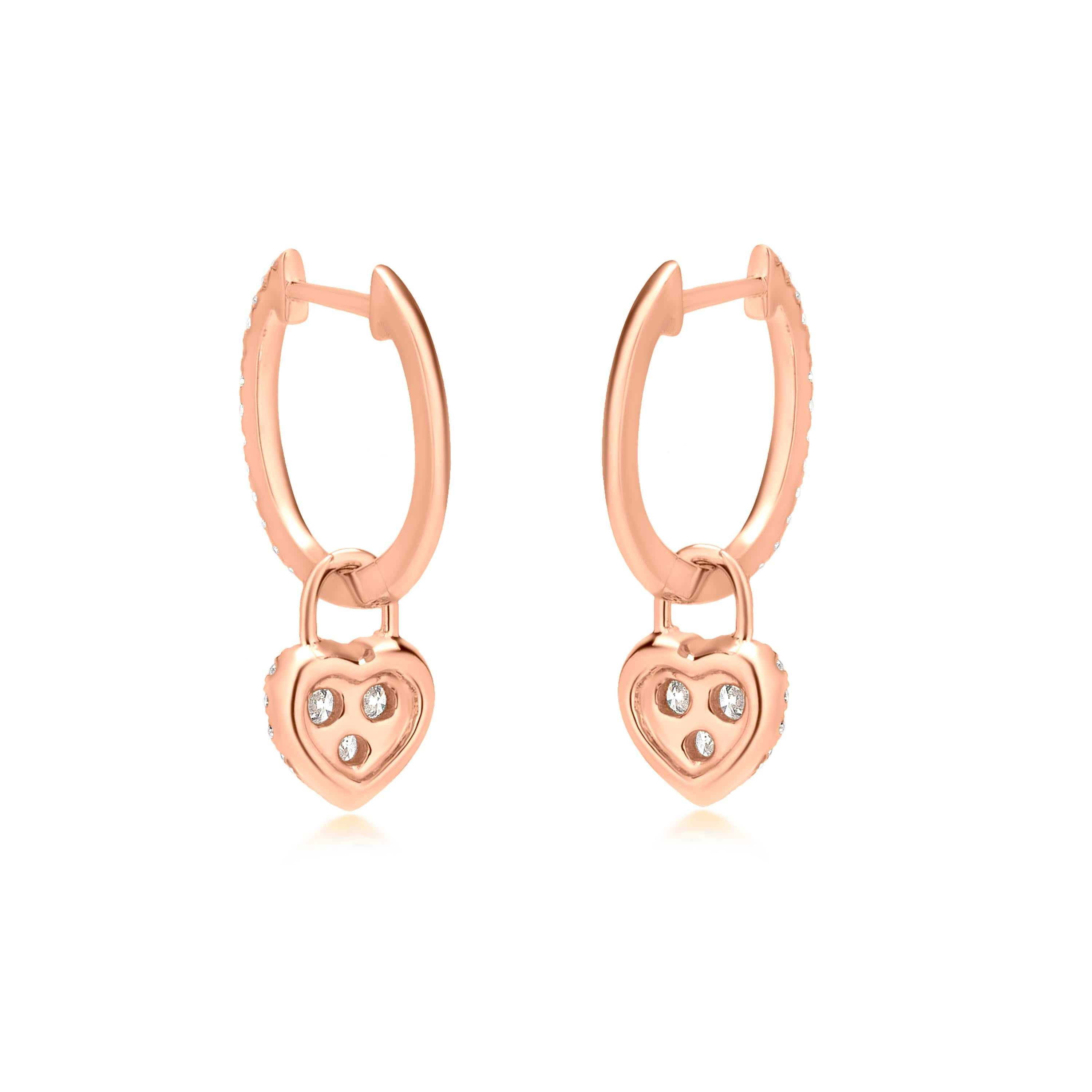 Contemporary Luxle 0.31cttw Diamond Heart Hoop Drop Earrings in 18k Rose Gold