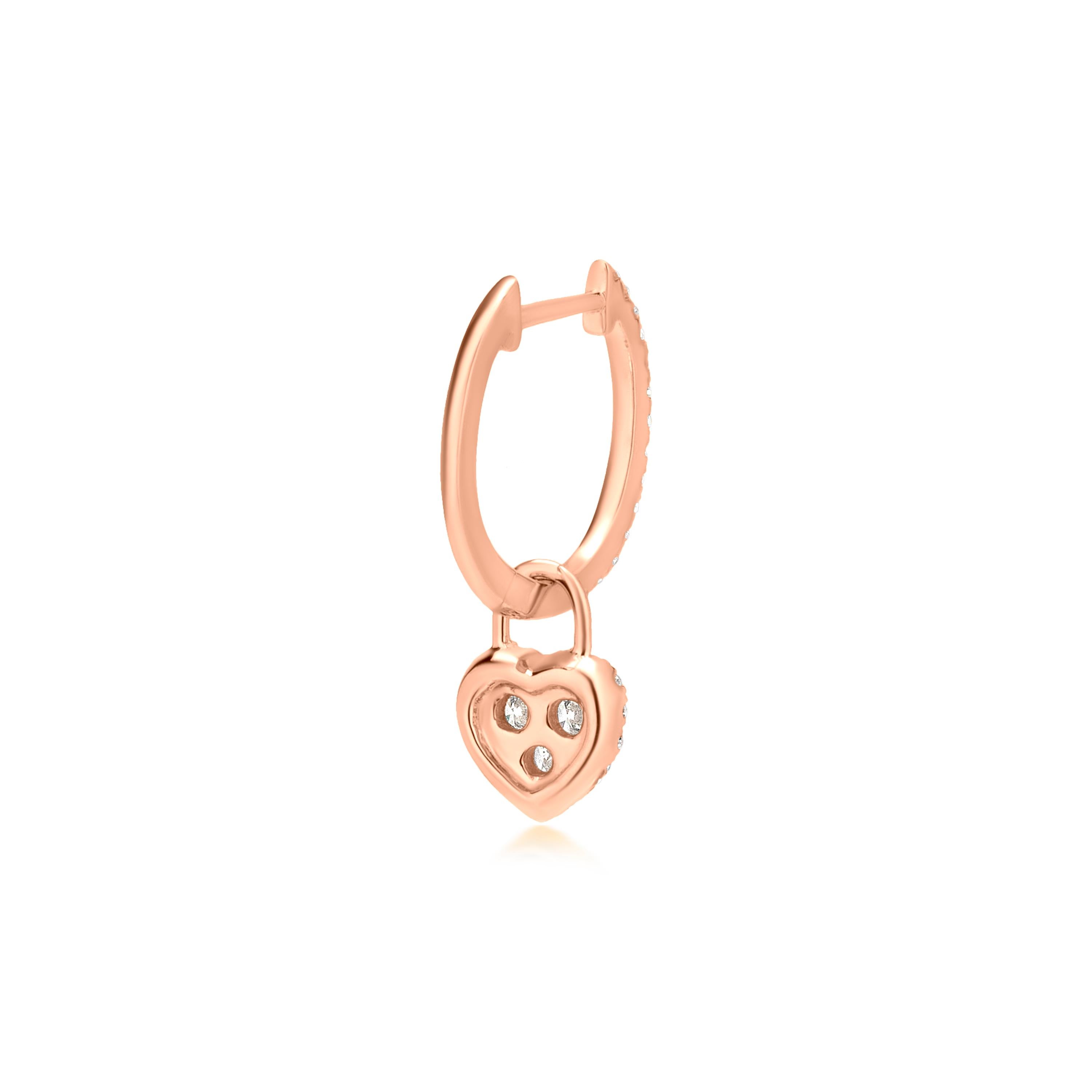 Luxle 0.31cttw Diamond Heart Hoop Drop Earrings in 18k Rose Gold In New Condition In New York, NY