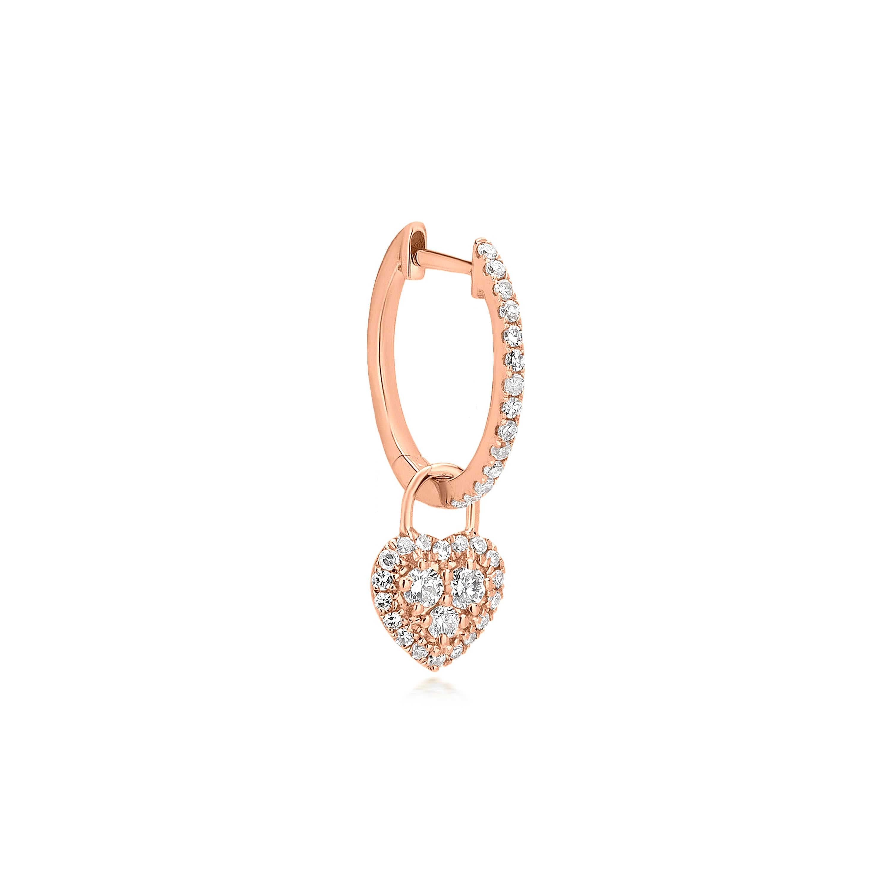 Women's Luxle 0.33 Cttw Natural Diamond Heart Hoop Drop Earrings in 18k Rose Gold For Sale