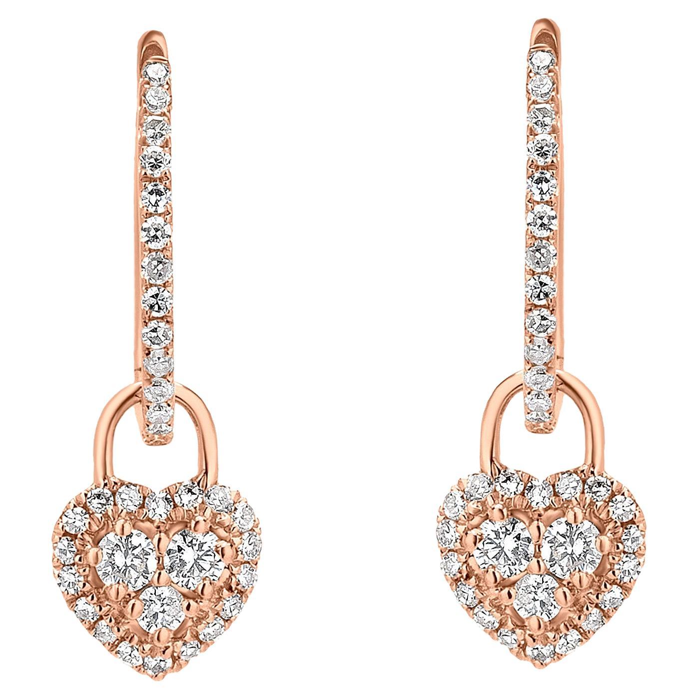 Luxle 0.31cttw Diamond Heart Hoop Drop Earrings in 18k Rose Gold
