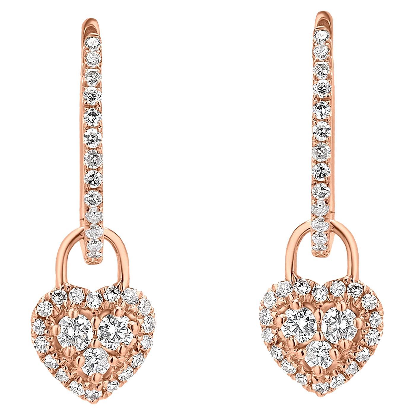Luxle 0.33 Cttw Natural Diamond Heart Hoop Drop Earrings in 18k Rose Gold