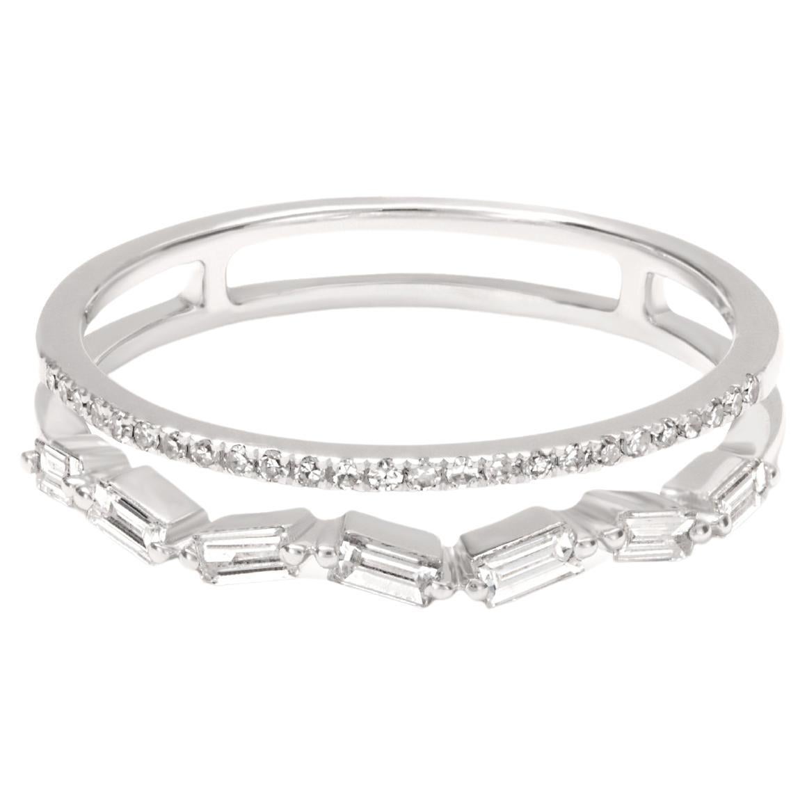 Luxle 1/3 Cttw Natural Diamond Double Band Ring in 14K White Gold, Ring Size, 5