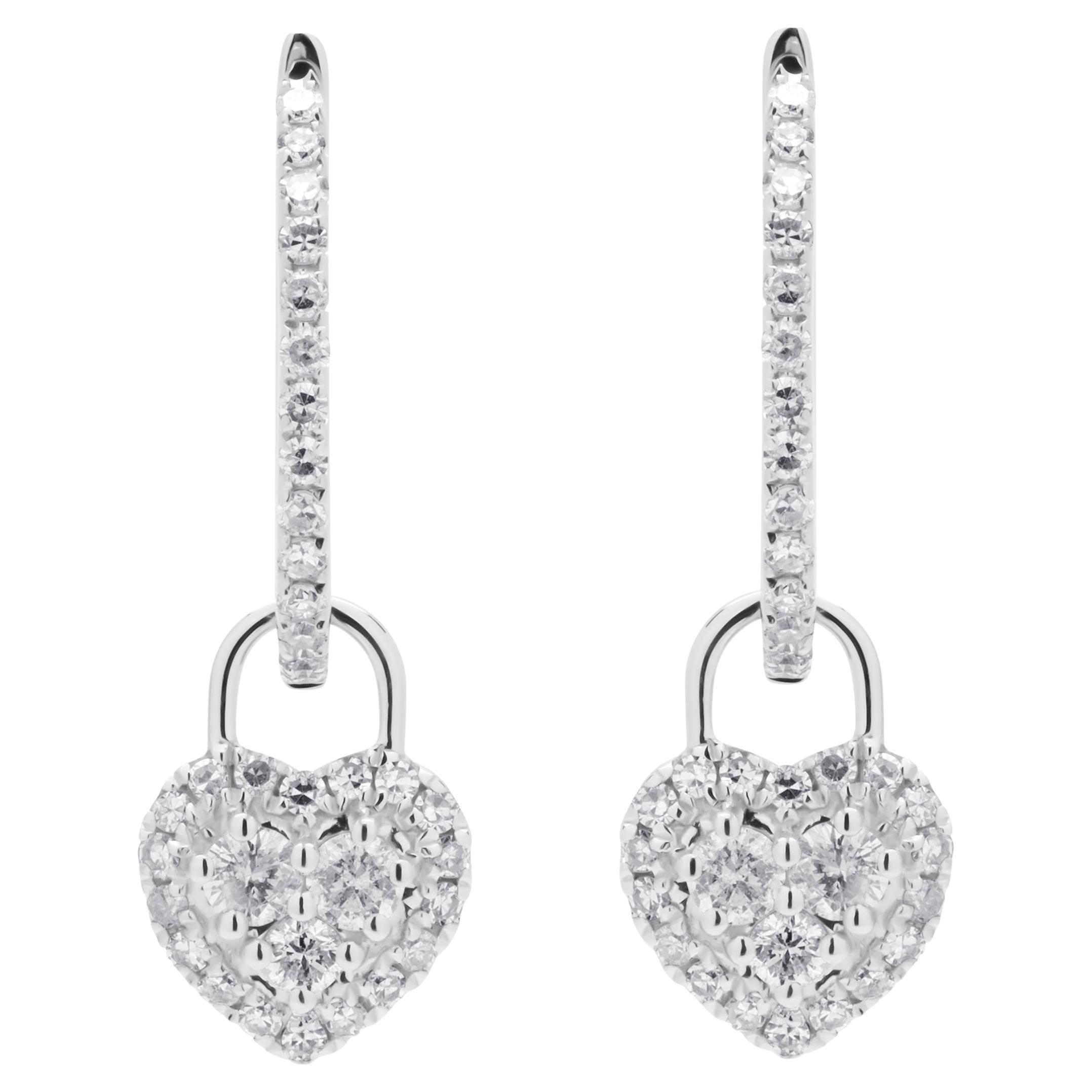 Luxle 0.33 Cttw. Natural Diamond Heart Hoop Drop Earrings in 18k White Gold