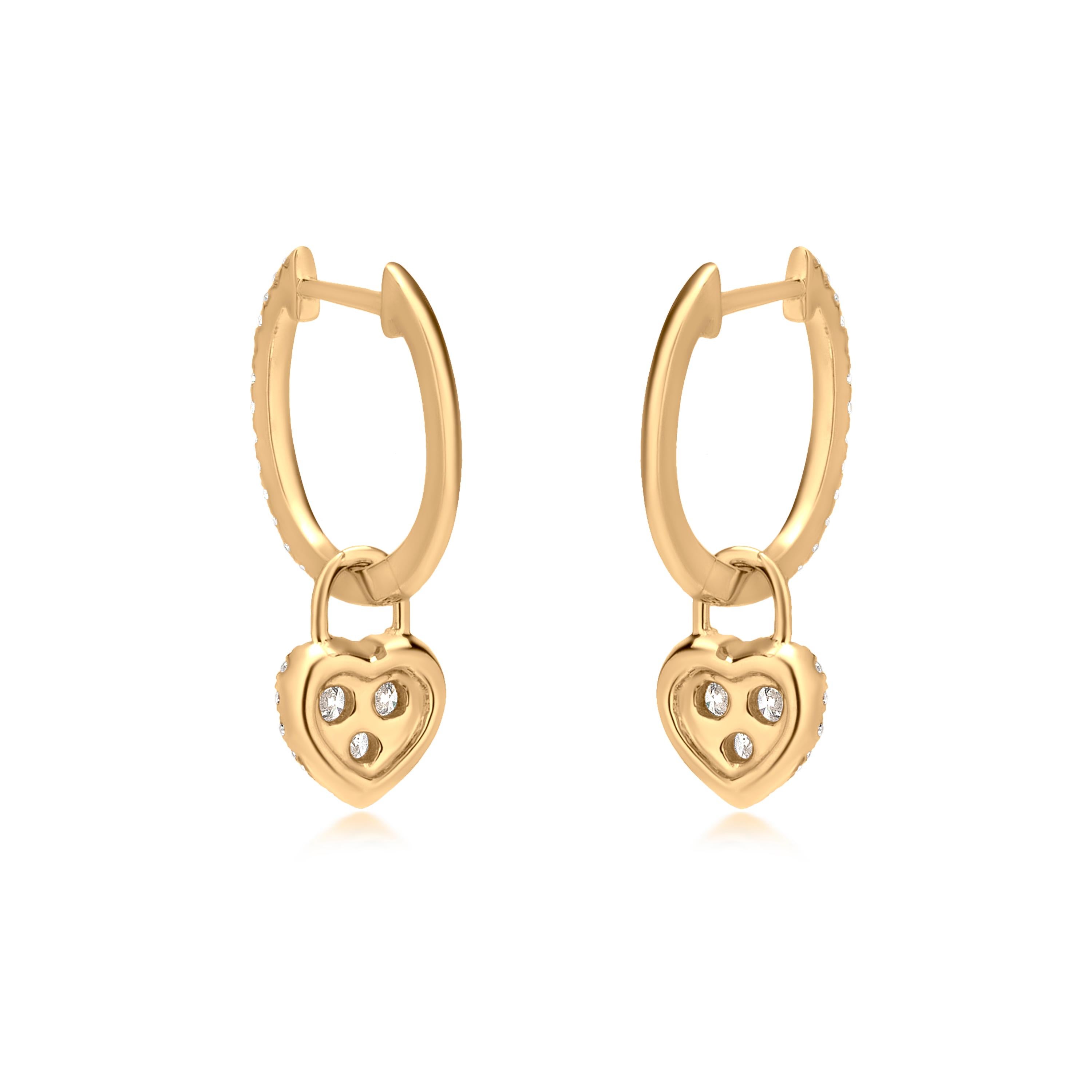 Luxle, boucles d'oreilles cœurs en or jaune 18 carats avec diamants de 1/3 carat Neuf - En vente à New York, NY