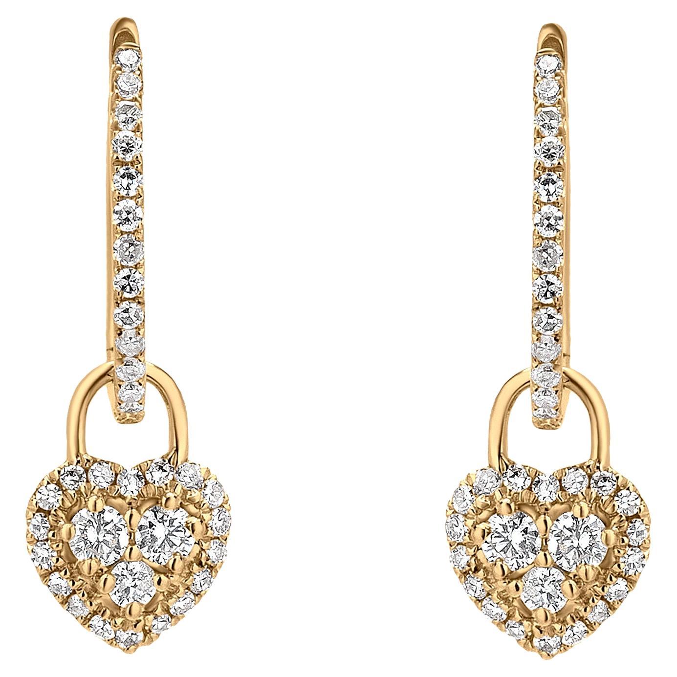 Luxle 0.32 Ct. T.W. Diamond Heart Hoop Drop Earrings in 18k Yellow Gold