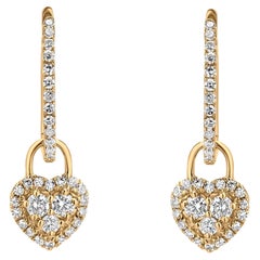 Luxle 0.32 Ct. T.W. Diamond Heart Hoop Drop Earrings in 18k Yellow Gold