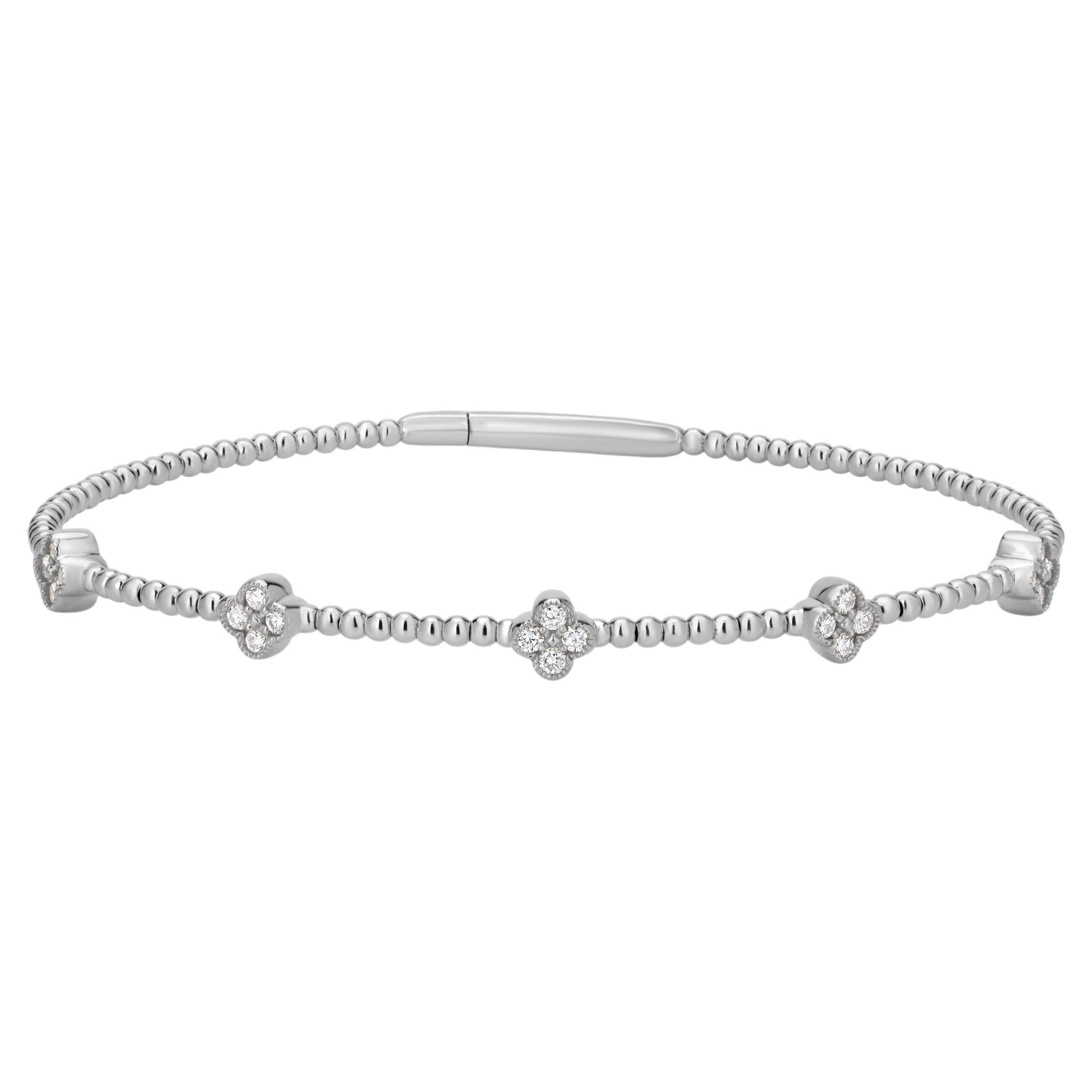 Luxle 0.32 Carat T.W. Diamond Station Bangle Bracelet in 18k White Gold For Sale