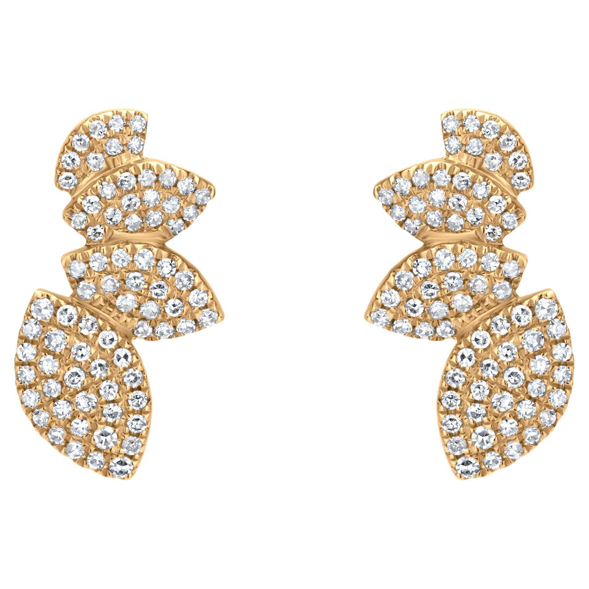 Luxle 1/3 Cttw Natural Diamond Petal Stud Earrings in 18K Yellow Gold