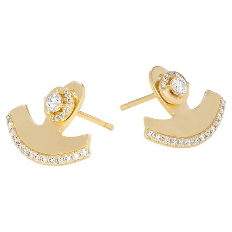 Taille ronde Luxle Clous d'oreilles en or jaune 18 carats avec diamants naturels 0,34 carat en vente