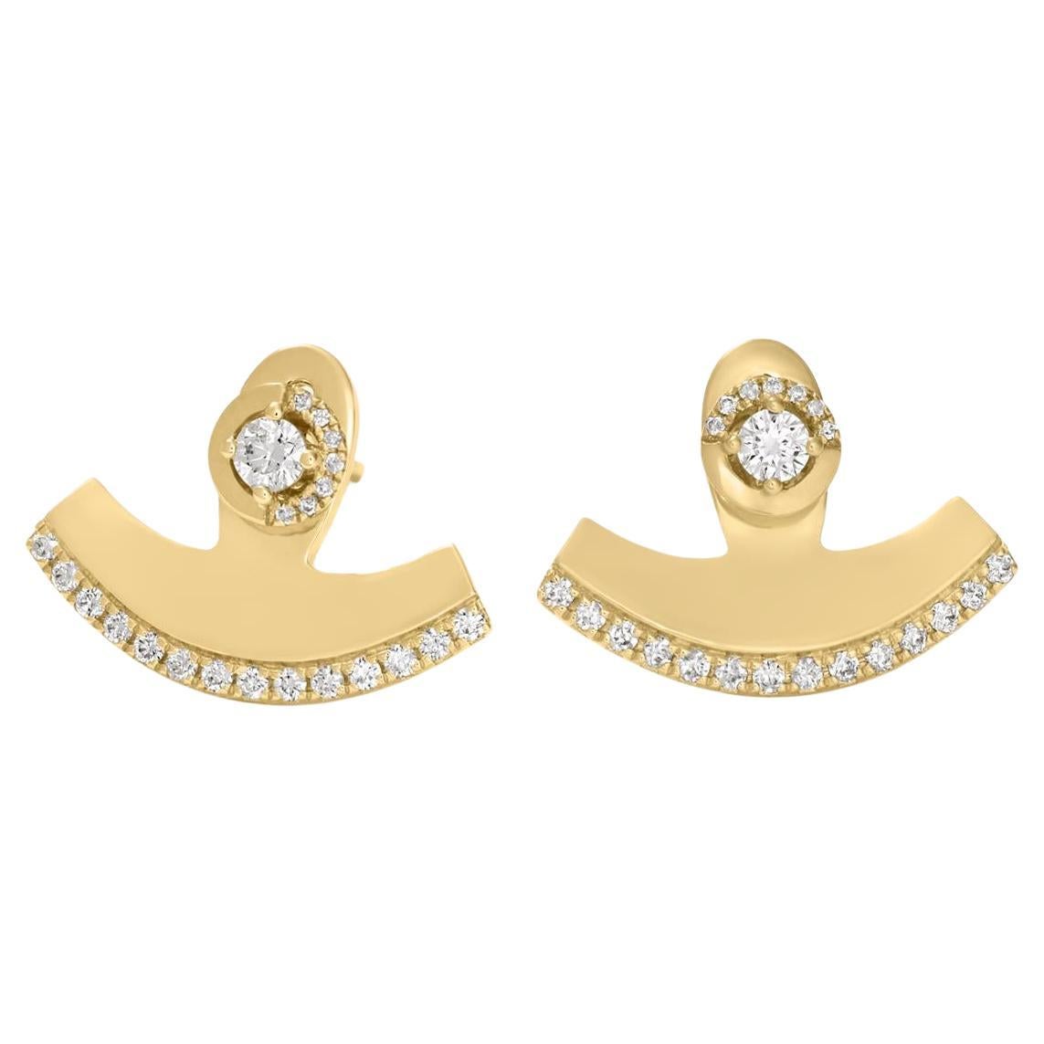 Luxle 0,34 Cttw Natürlicher Diamant Halbmond-Ohrstecker aus 18 Karat Gelbgold