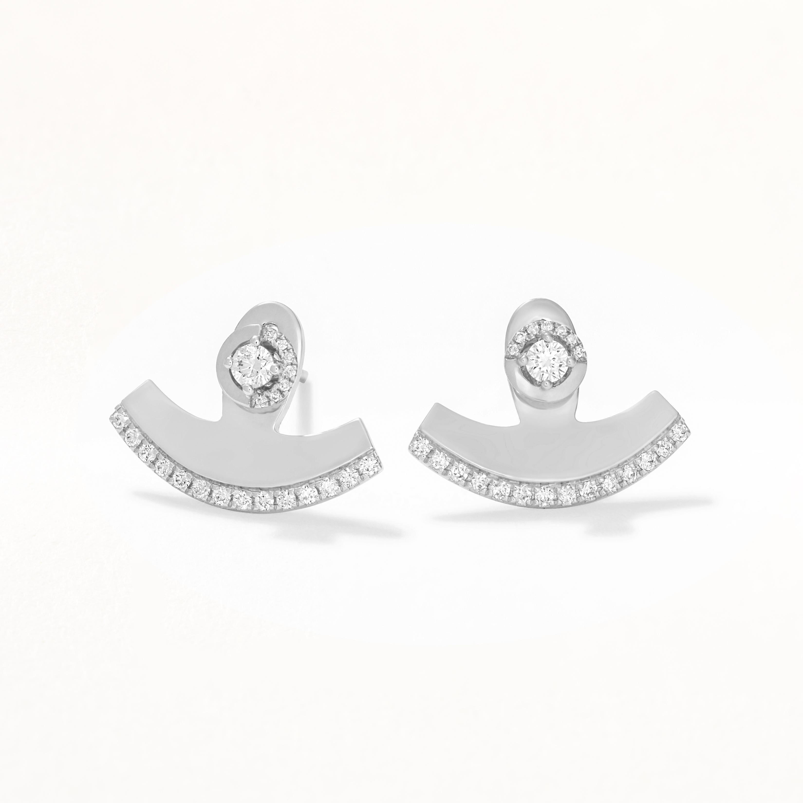Contemporary Luxle 0.35 Cttw Natural Diamond Crescent Stud Earrings in 18K White Gold For Sale