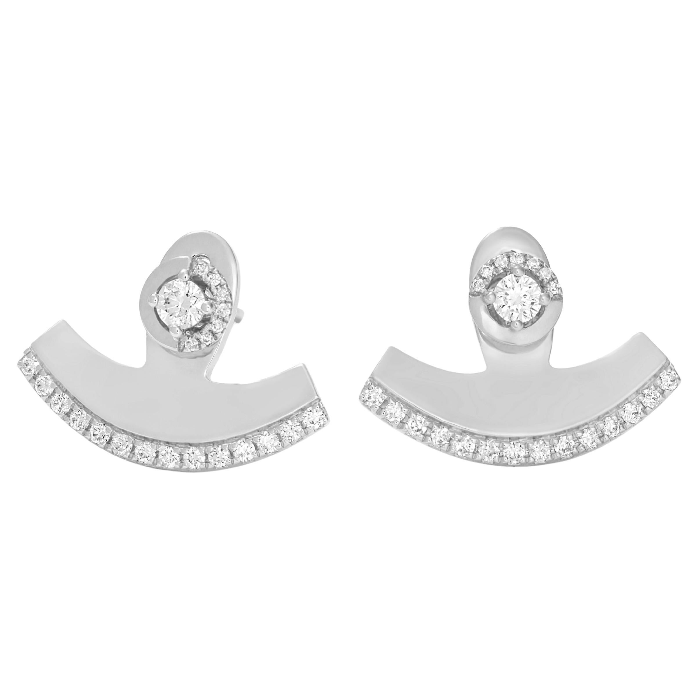 Luxle 0.35 Cttw Natural Diamond Crescent Stud Earrings in 18K White Gold