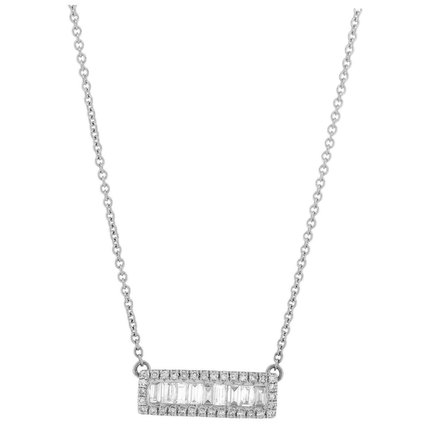 Taglio baguette Collana Luxle con ciondolo con diamante naturale da 0,35 carati in oro bianco 18 carati, 15