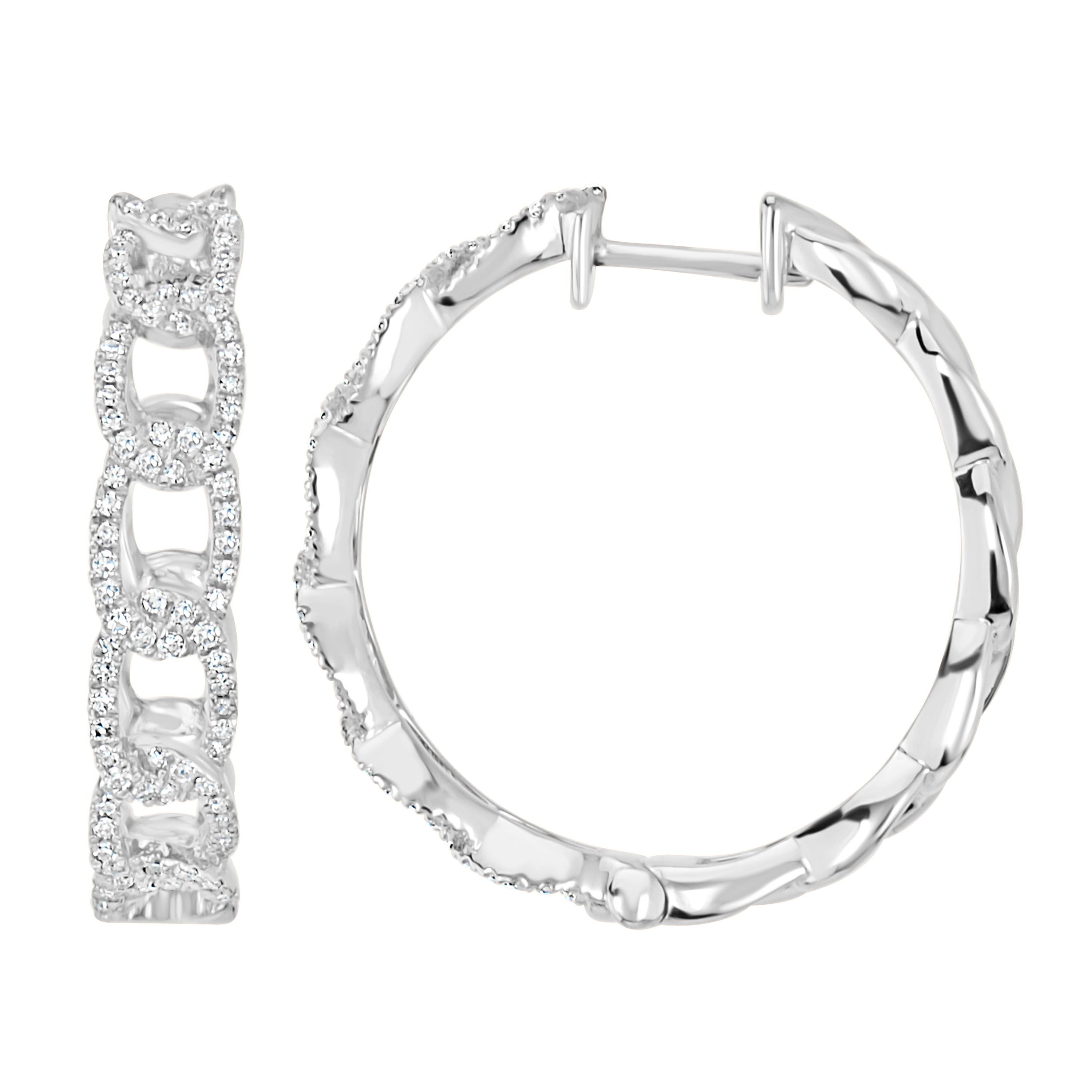Luxle 0.36 CT. T.W Runde Pave-Diamant-Gliedercreolen aus 18 Karat Weißgold (Rundschliff)
