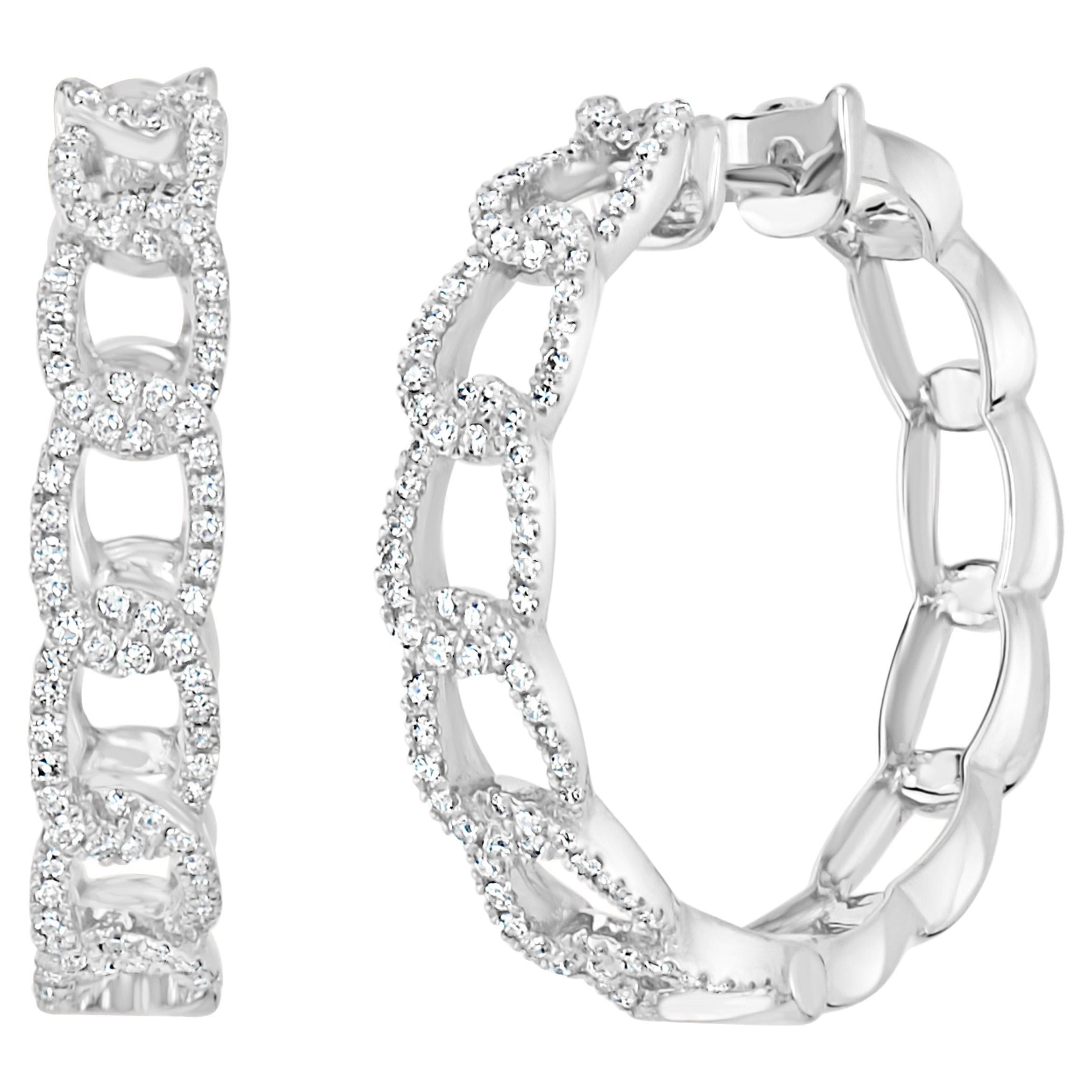 Luxle 0.36 CT. T.W Runde Pave-Diamant-Gliedercreolen aus 18 Karat Weißgold