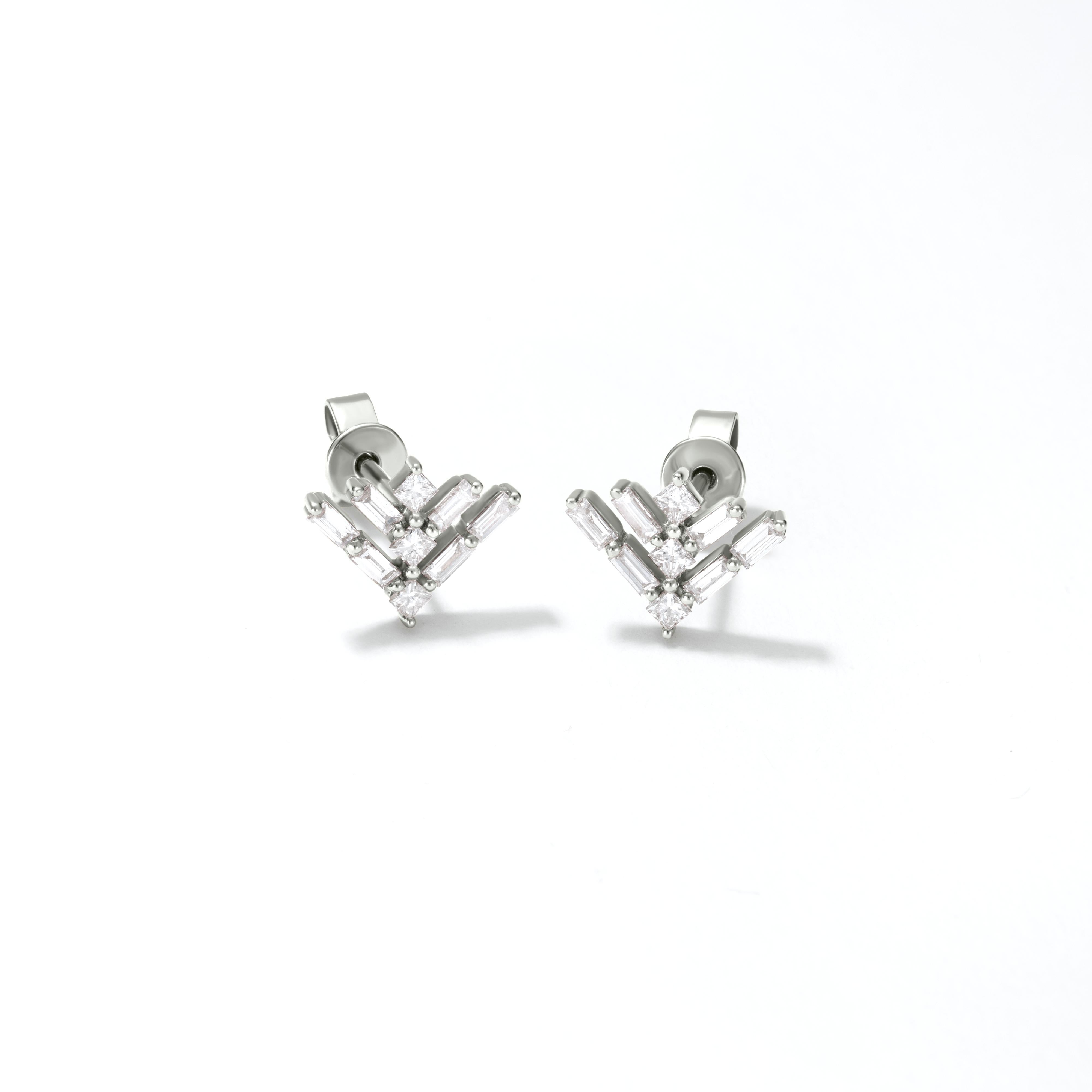 Baguette Cut Luxle 0.38 Carat T.W Princess Cut Diamond Arrow Stud Earrings in 18k White Gold For Sale