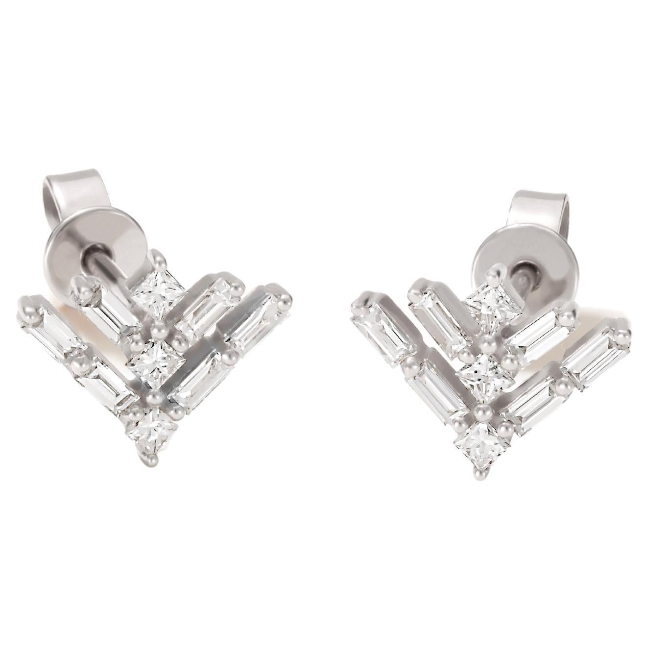 Luxle 0.40 Carat T.W Natural Diamond Arrow Stud Earrings in 18k White Gold