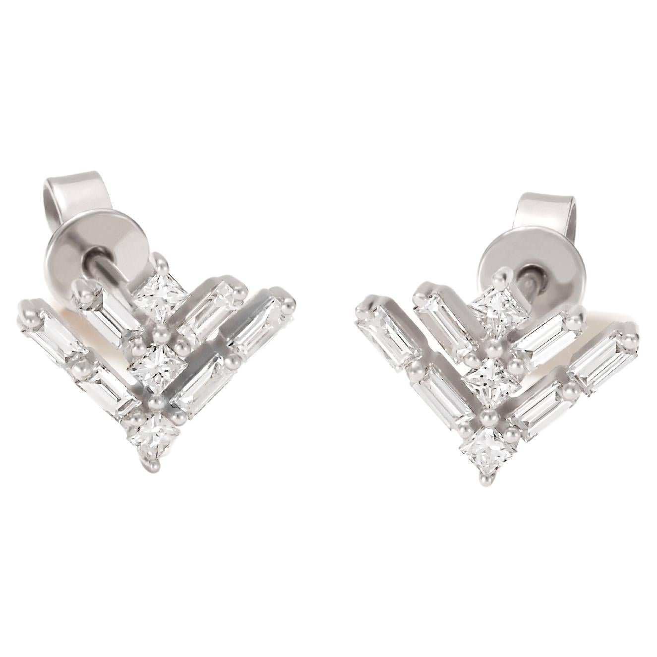 Luxle 0.38 ct T.W. Boucles d'oreilles en or blanc 18 carats avec diamants taille princesse