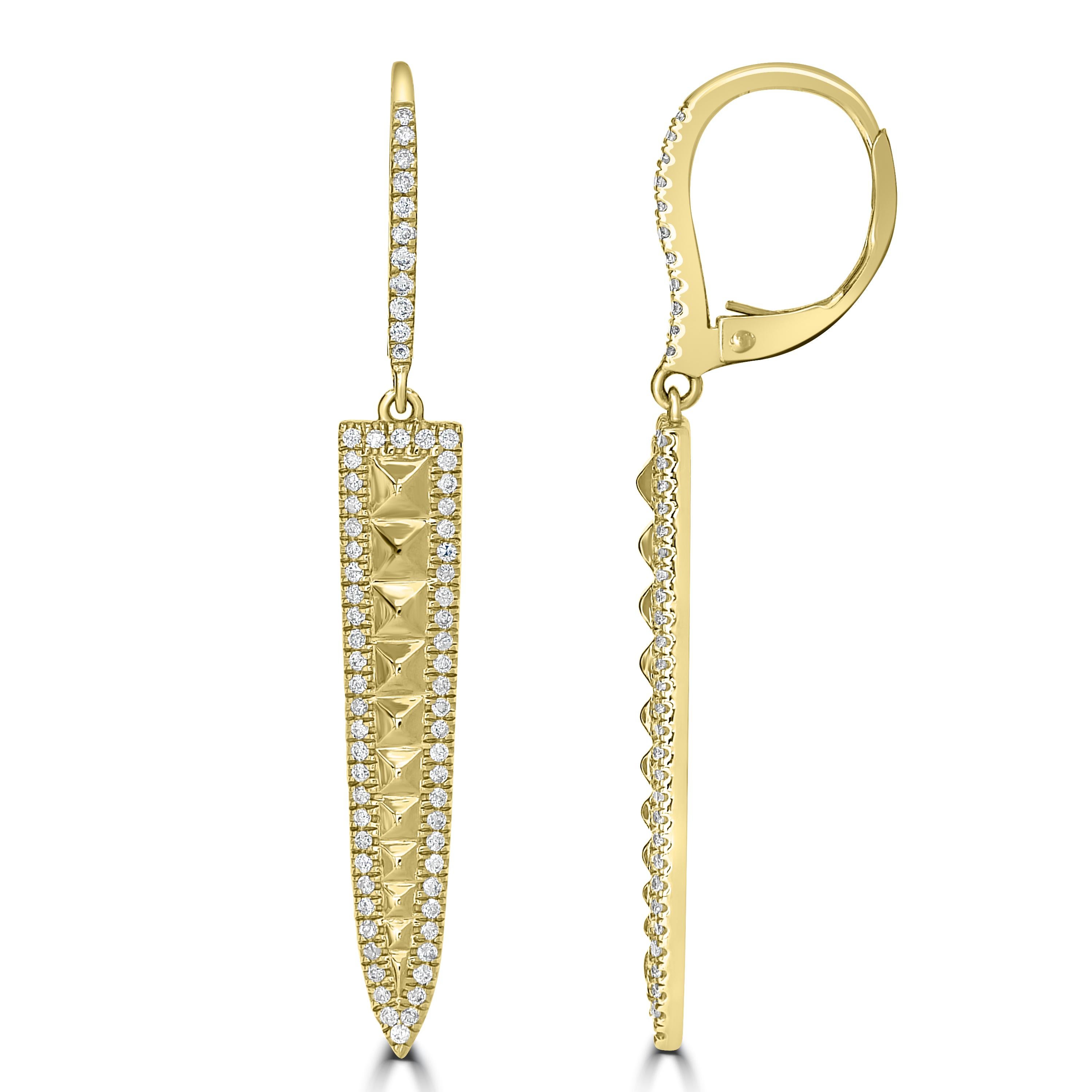 Contemporary Luxle 0.40 Cttw Natural Diamond Pyramid Drop Earrings in 14K Yellow Gold