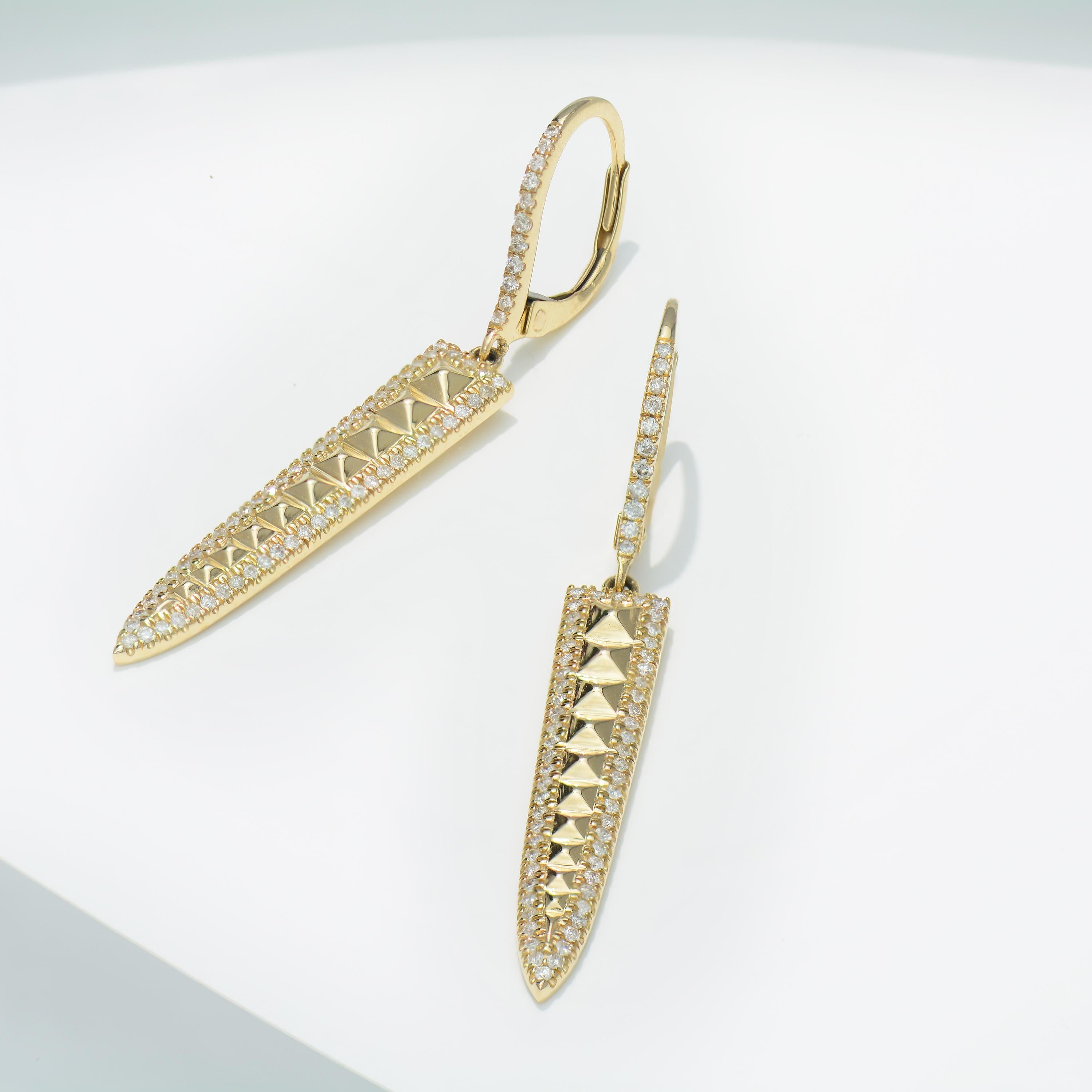 Round Cut Luxle 0.40 Cttw Natural Diamond Pyramid Drop Earrings in 14K Yellow Gold