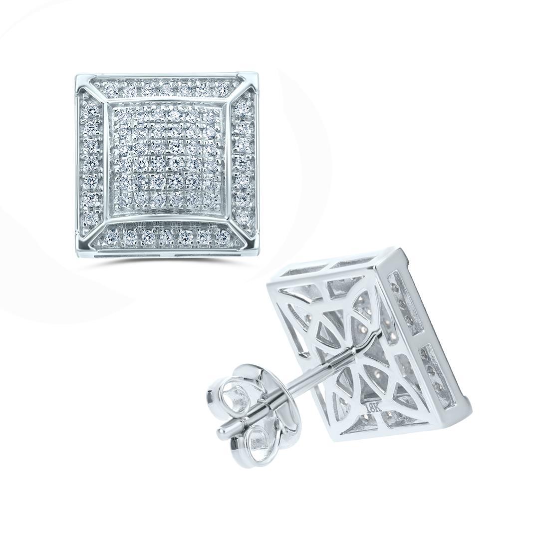 Fai una dichiarazione audace con questi orecchini a grappolo con diamante, realizzati in oro 18 carati. Con diamanti bianchi rotondi a taglio pieno, questi orecchini offrono un look moderno e lussuoso. La forma squadrata aggiunge un tocco di
