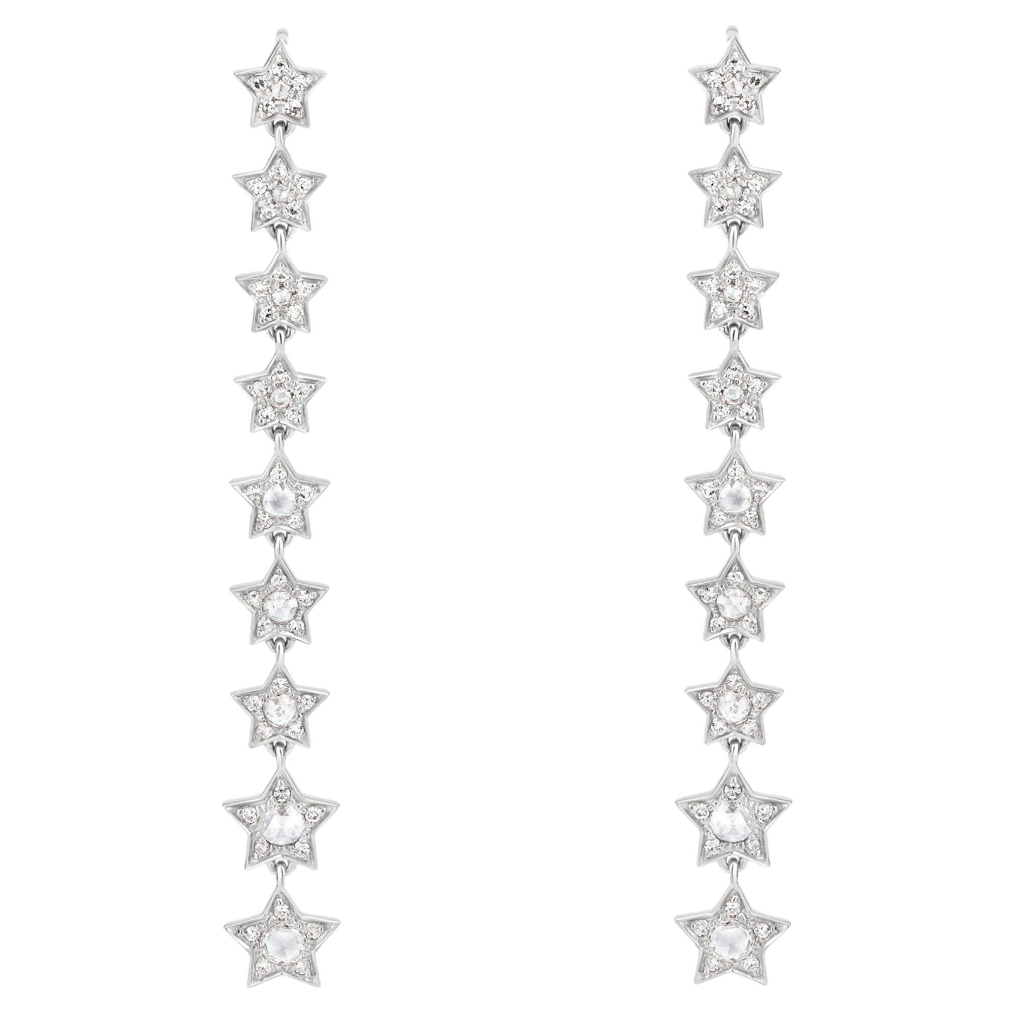 Luxle 0.60 Cttw Natural Diamond Star Drop Earrings in 18K White Gold