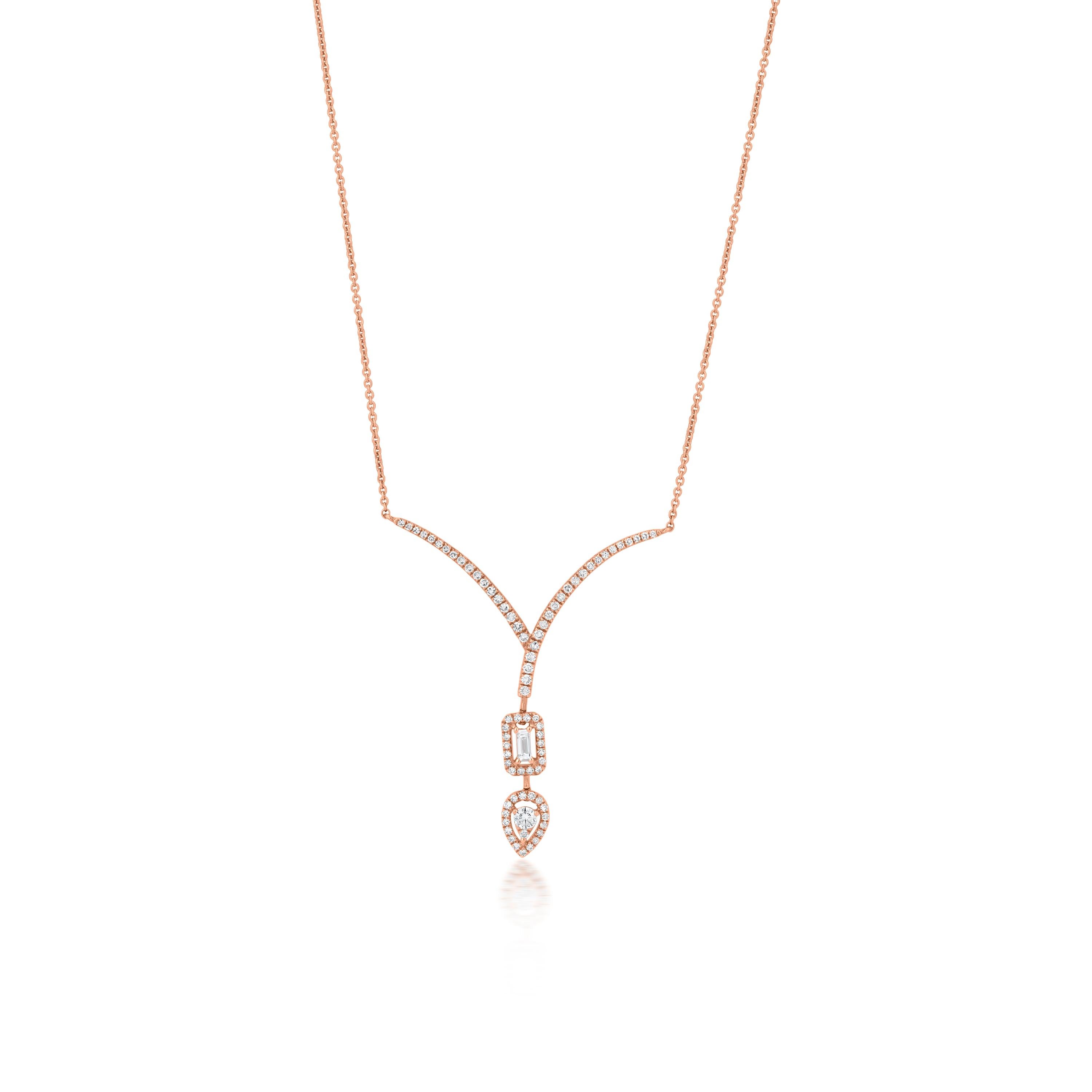 Contemporaneo Collana Luxle con diamanti naturali a forma di Y da 0,40 Cttw e 18 pollici in oro rosa 18 carati in vendita