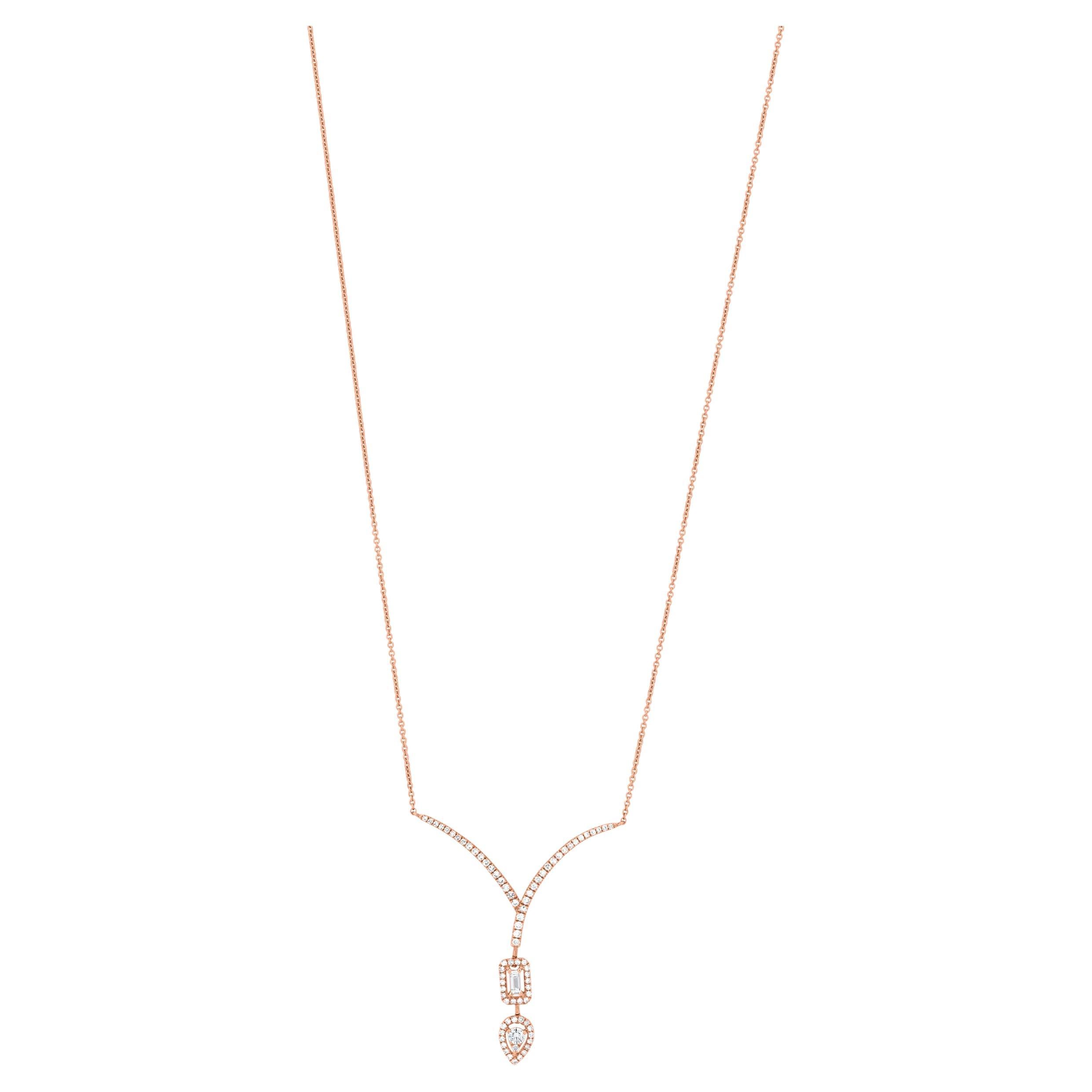 Luxle 0.40 Cttw Y-Shaped Natural Diamond 18 Inch Necklace in 18K Rose Gold