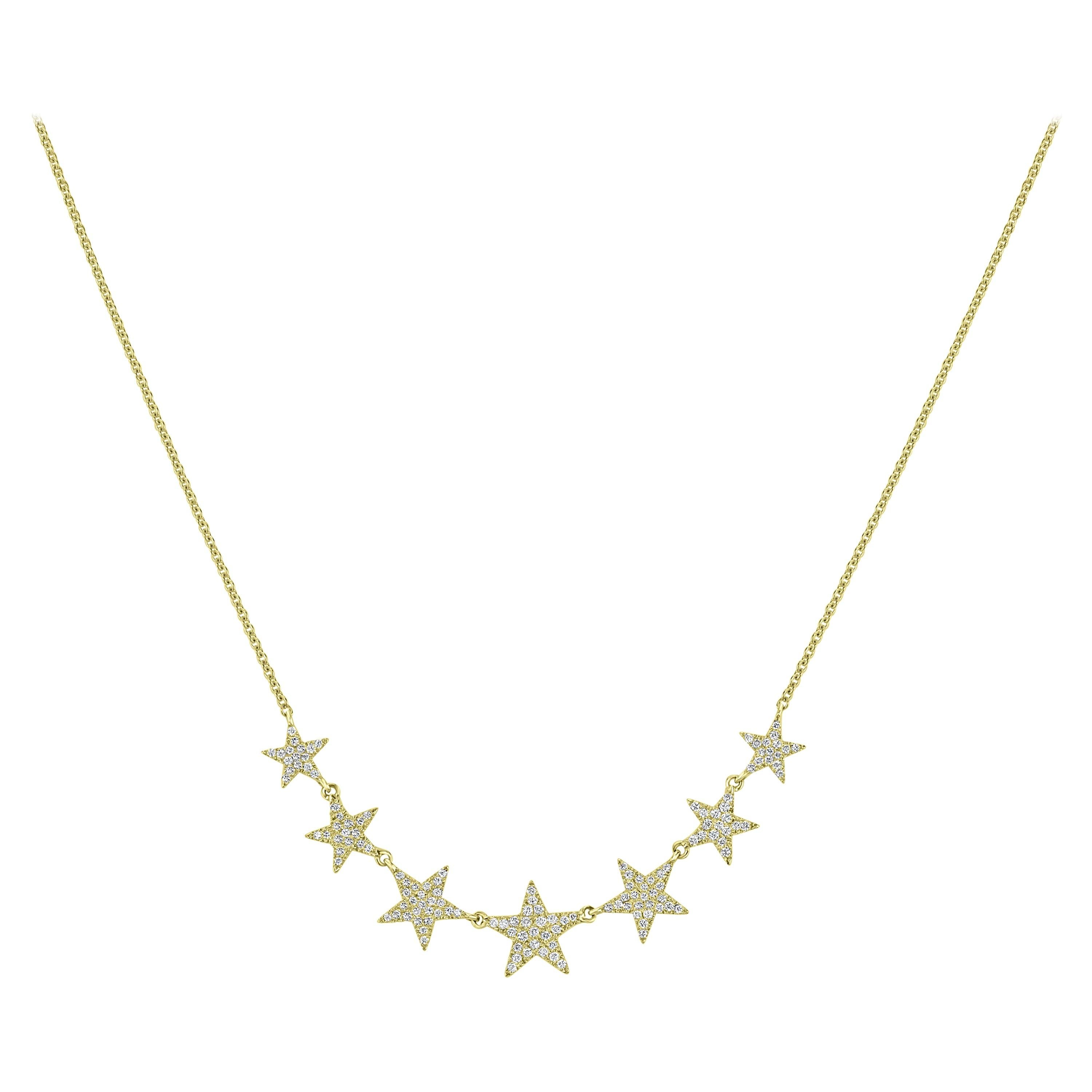 Luxle 0.39 CT. T.W Round Pave Diamond Star Frontal Necklace in 14k Yellow Gold