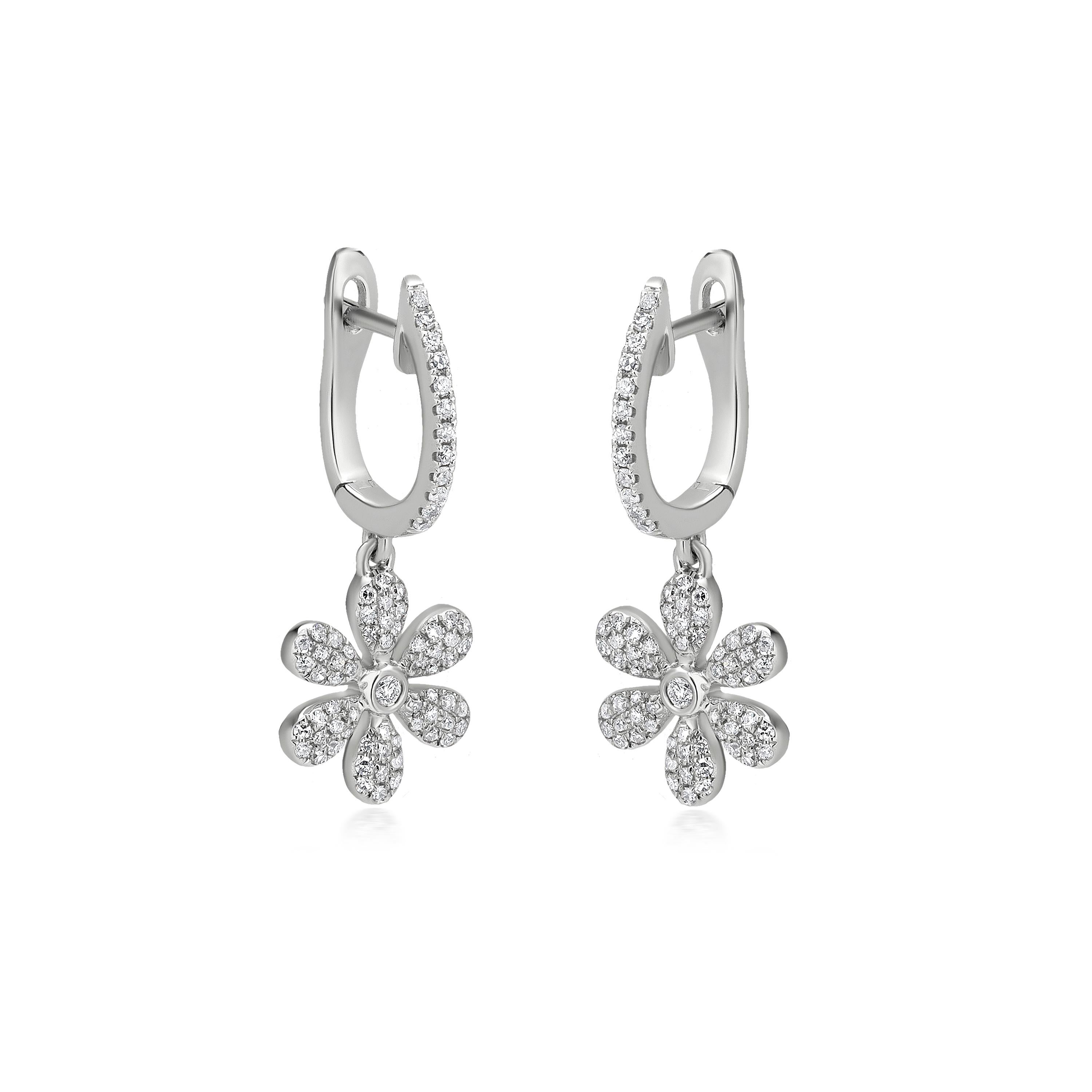 Taglio rotondo Luxle 0.4 Cttw. Orecchini a cerchio e a goccia con diamanti naturali in oro bianco 14 carati in vendita