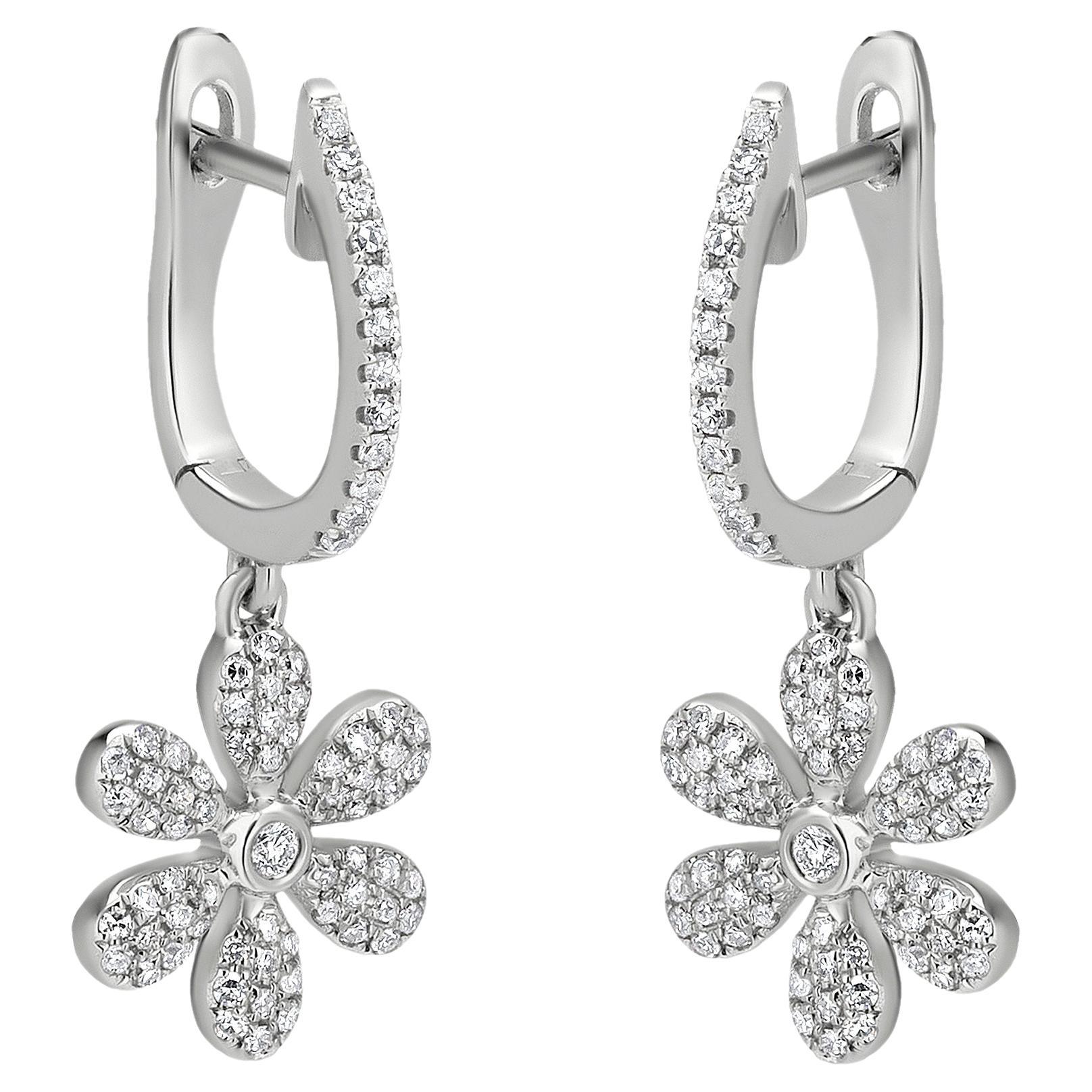 Luxle 0.4 Cttw. Natural Diamond Flower Hoop and Drop Earrings in 14k White Gold