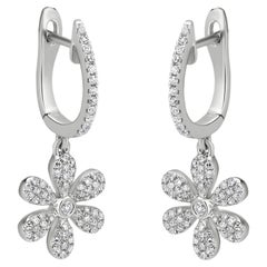 Luxle 0.4 Cttw. Natural Diamond Flower Hoop and Drop Earrings in 14k White Gold